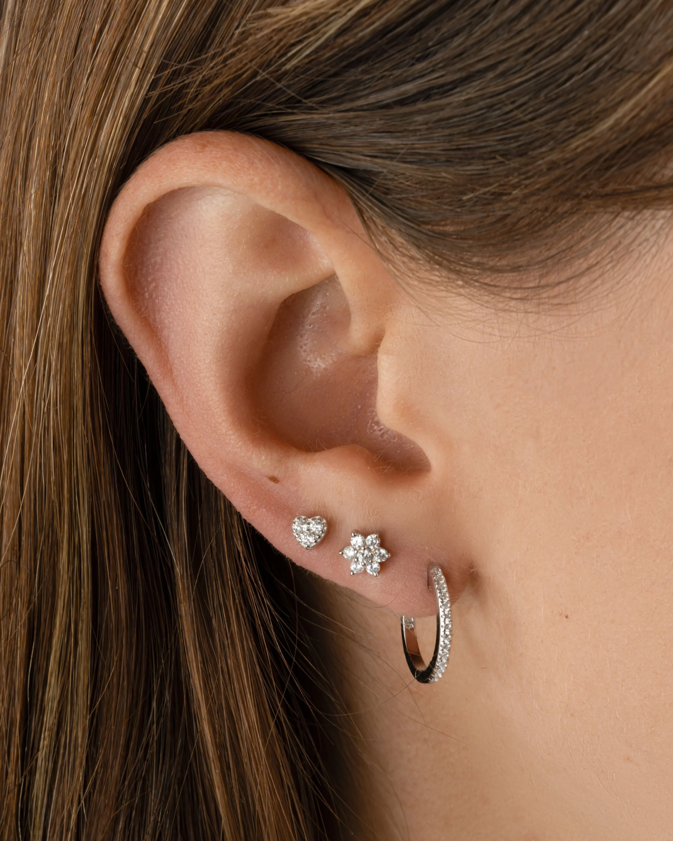 Tiny Heart CZ Stud Earrings - Image 4