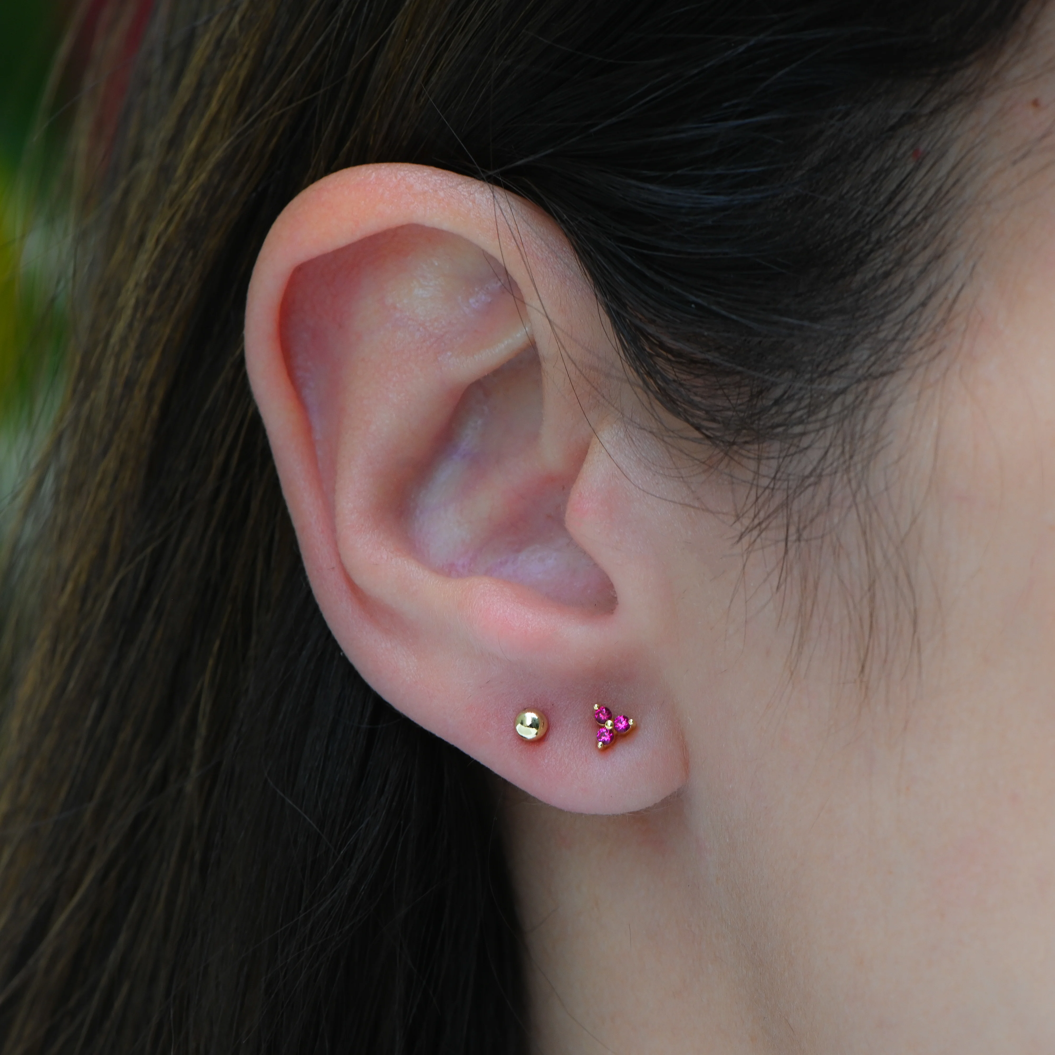 Tiny Ruby 3 Stone Studs - Image 2