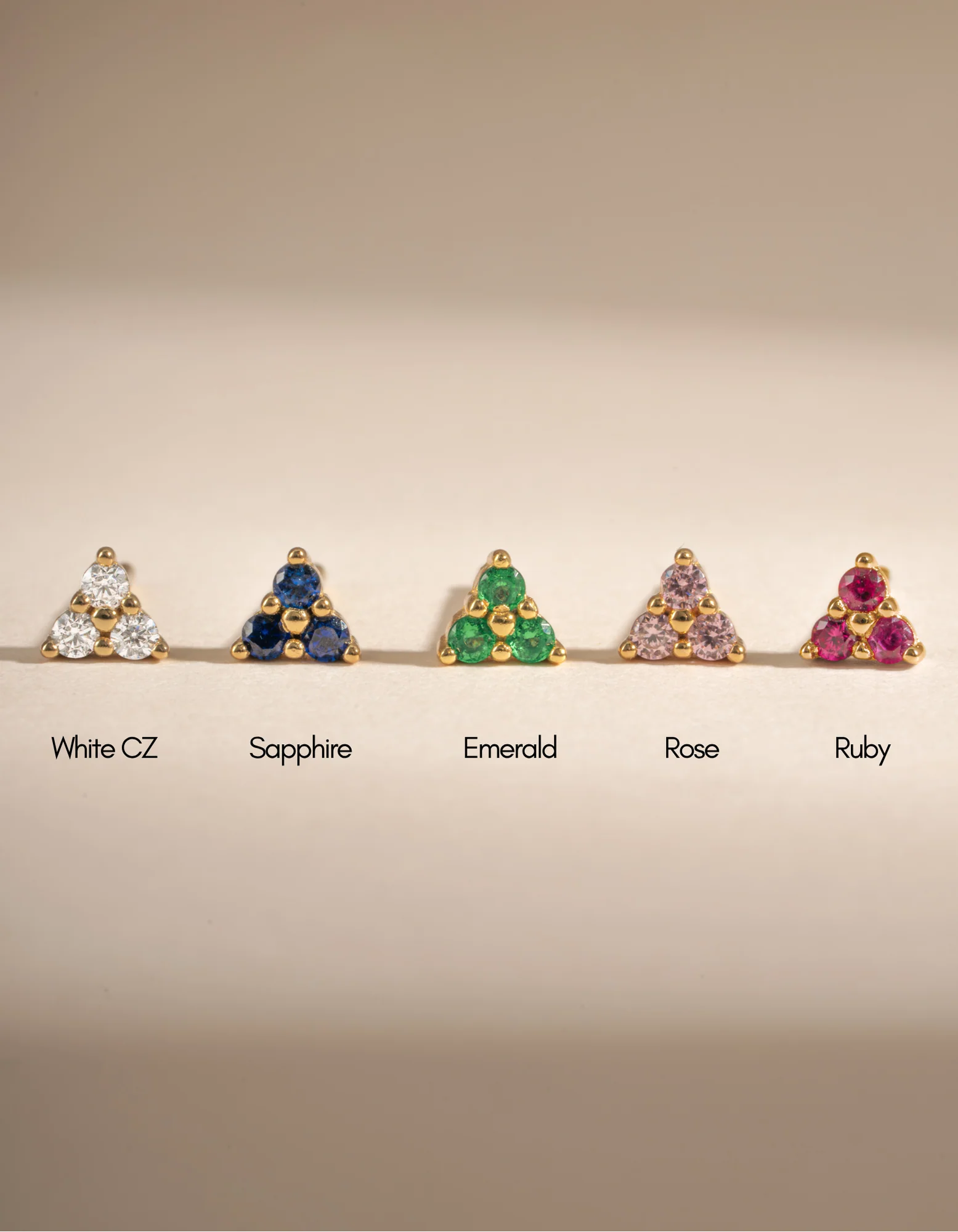 Tiny Ruby 3 Stone Studs - Image 3