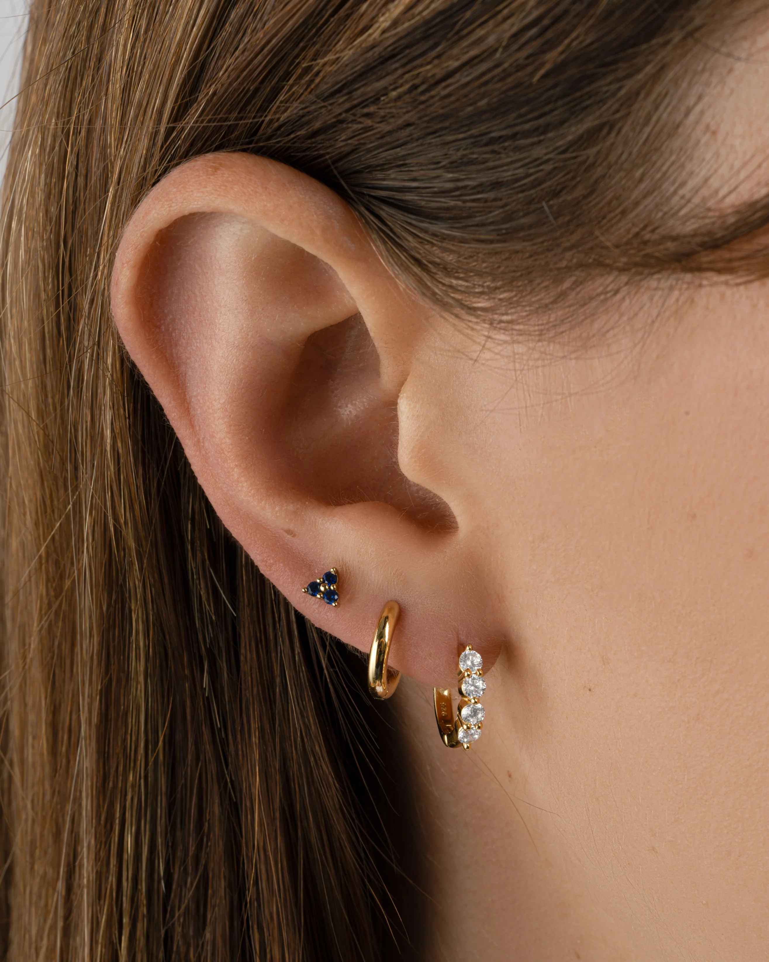 Tiny Sapphire 3 Stone Studs - Image 2
