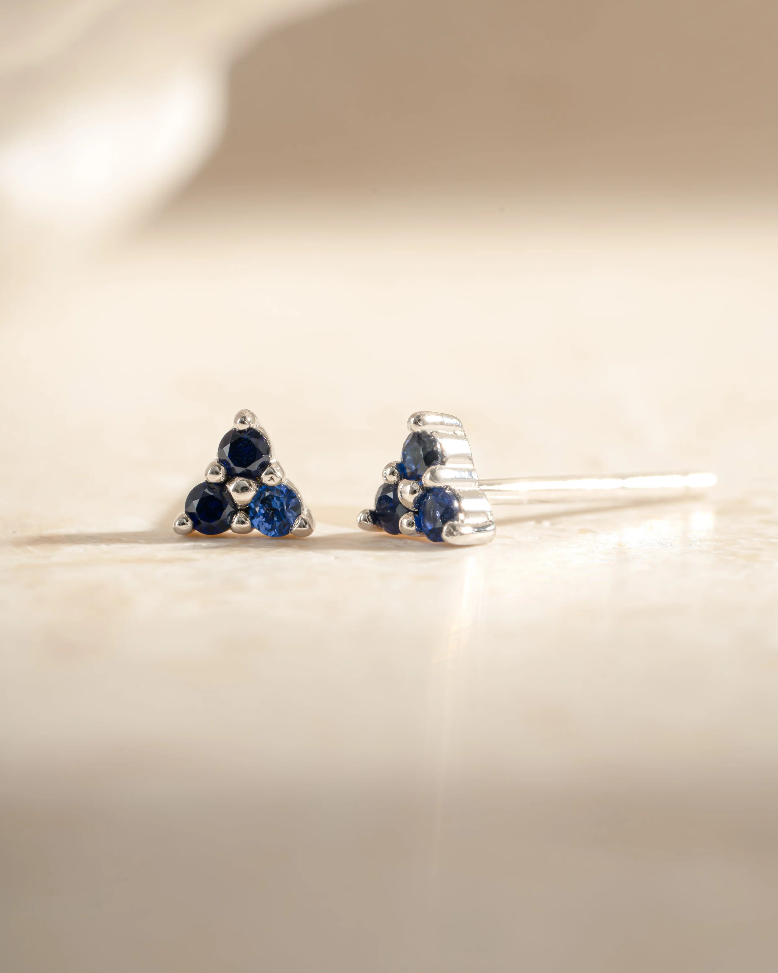 Tiny Sapphire 3 Stone Studs - Image 3