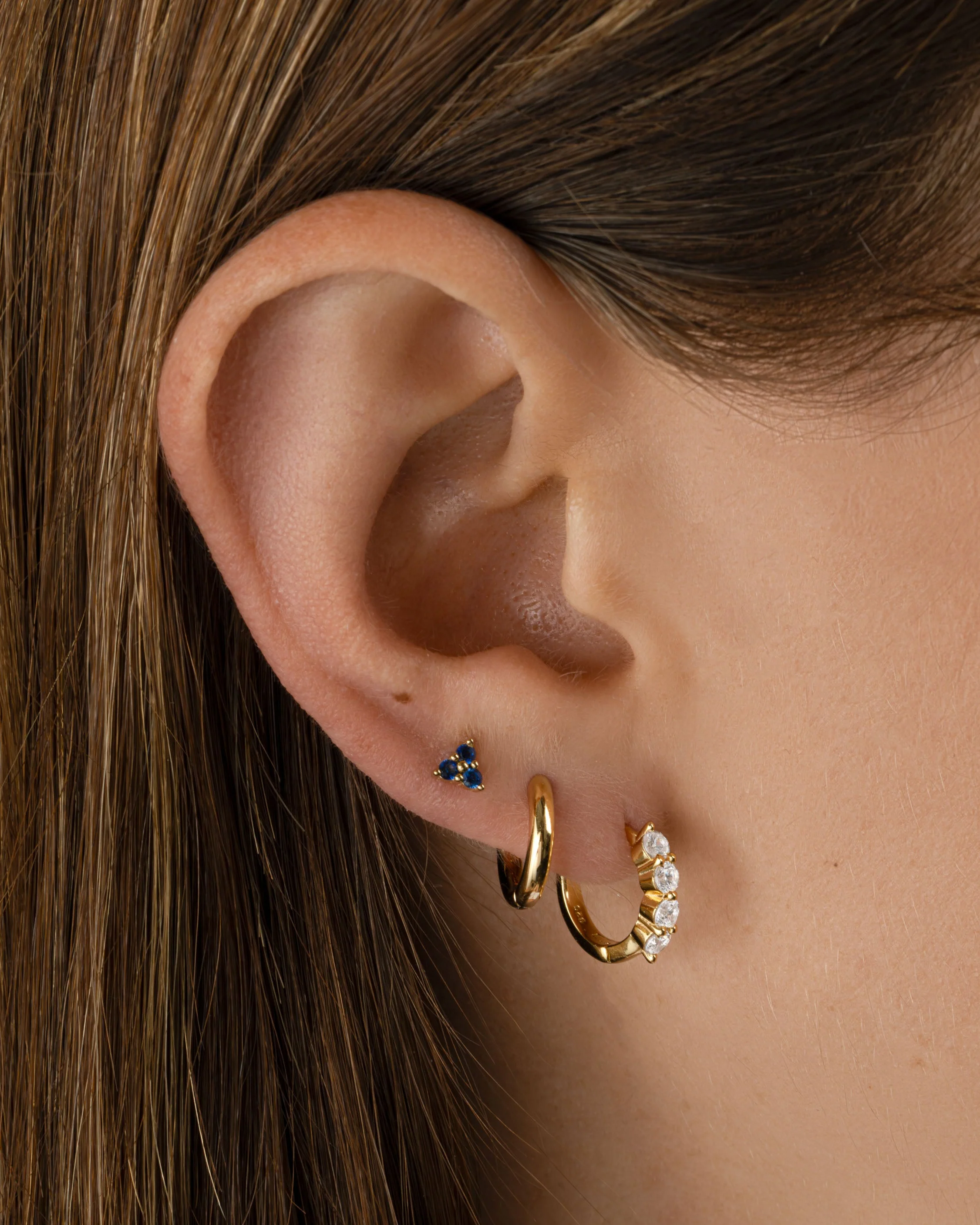 Tiny Sapphire 3 Stone Studs - Image 6