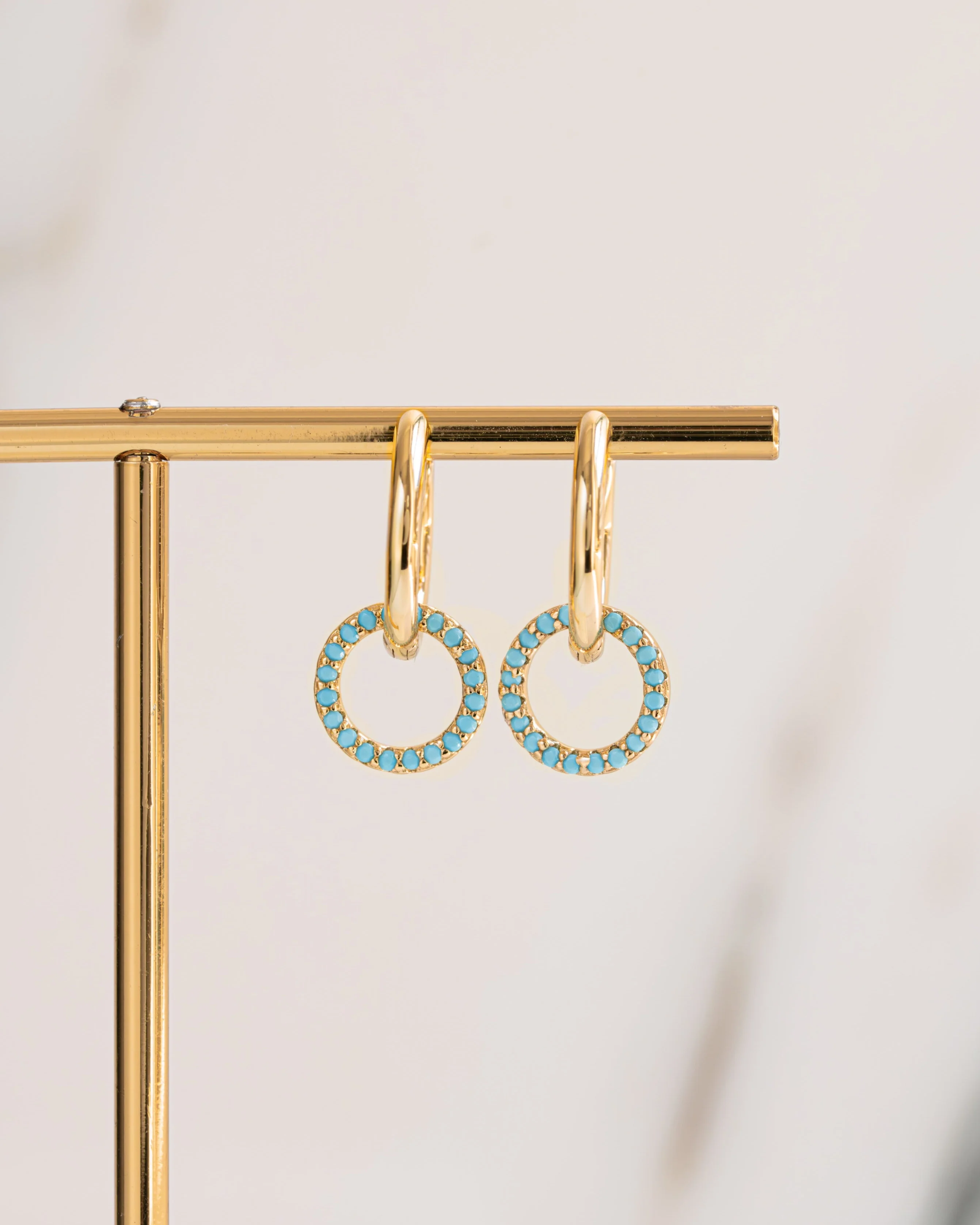 Turquoise Circle Charm Hoops - Image 4