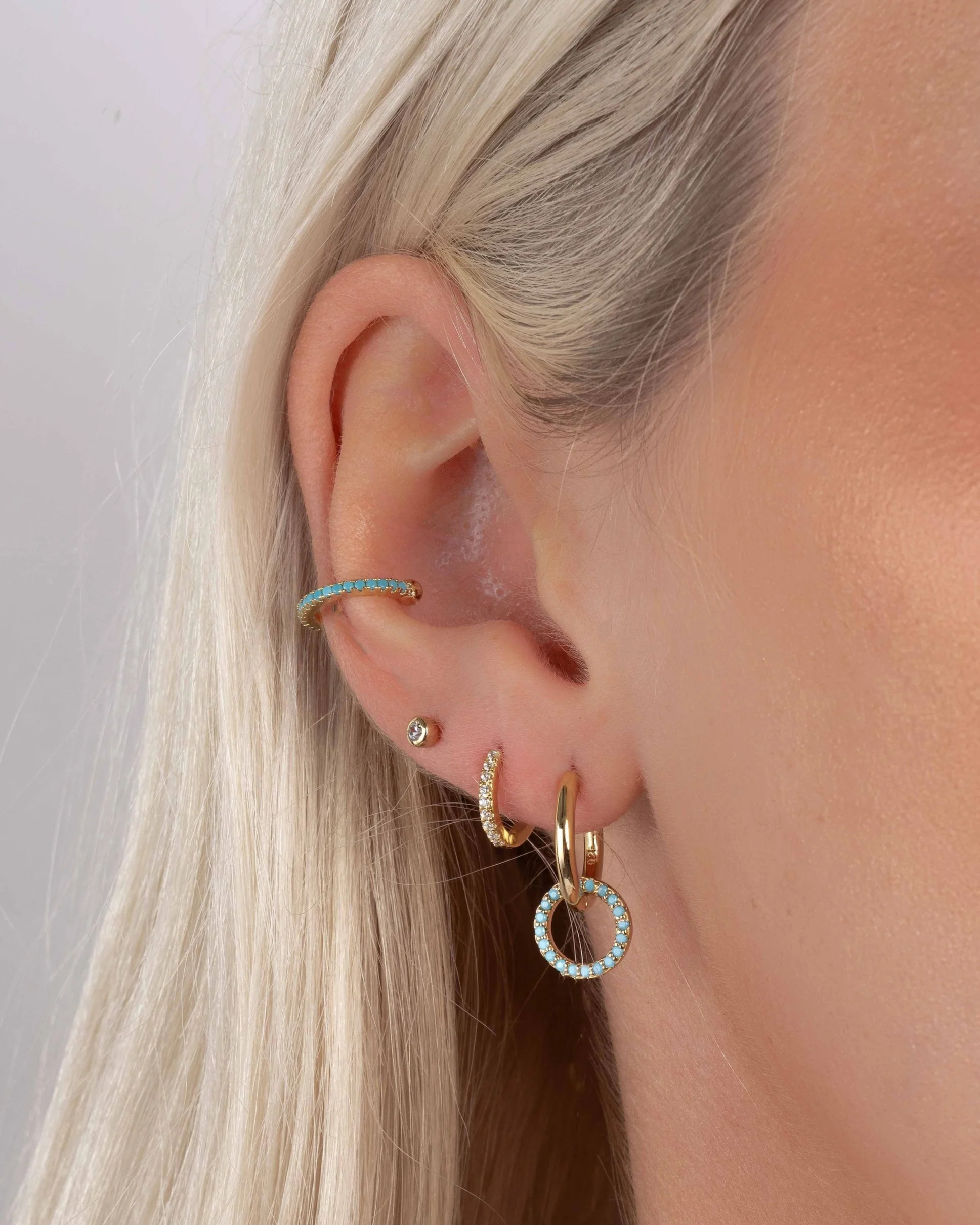Turquoise Circle Charm Hoops - Image 5