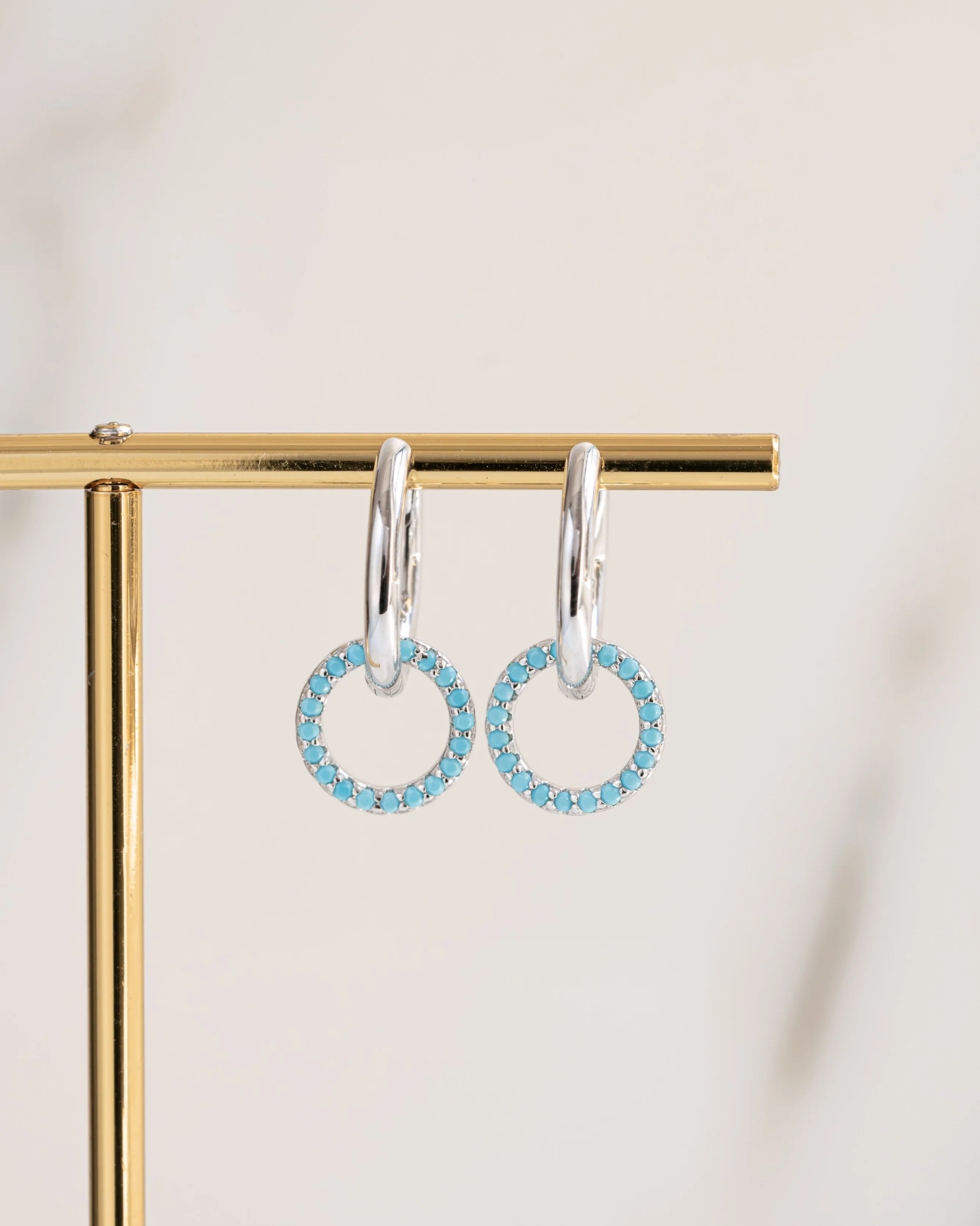 Turquoise Circle Charm Hoops - Image 6