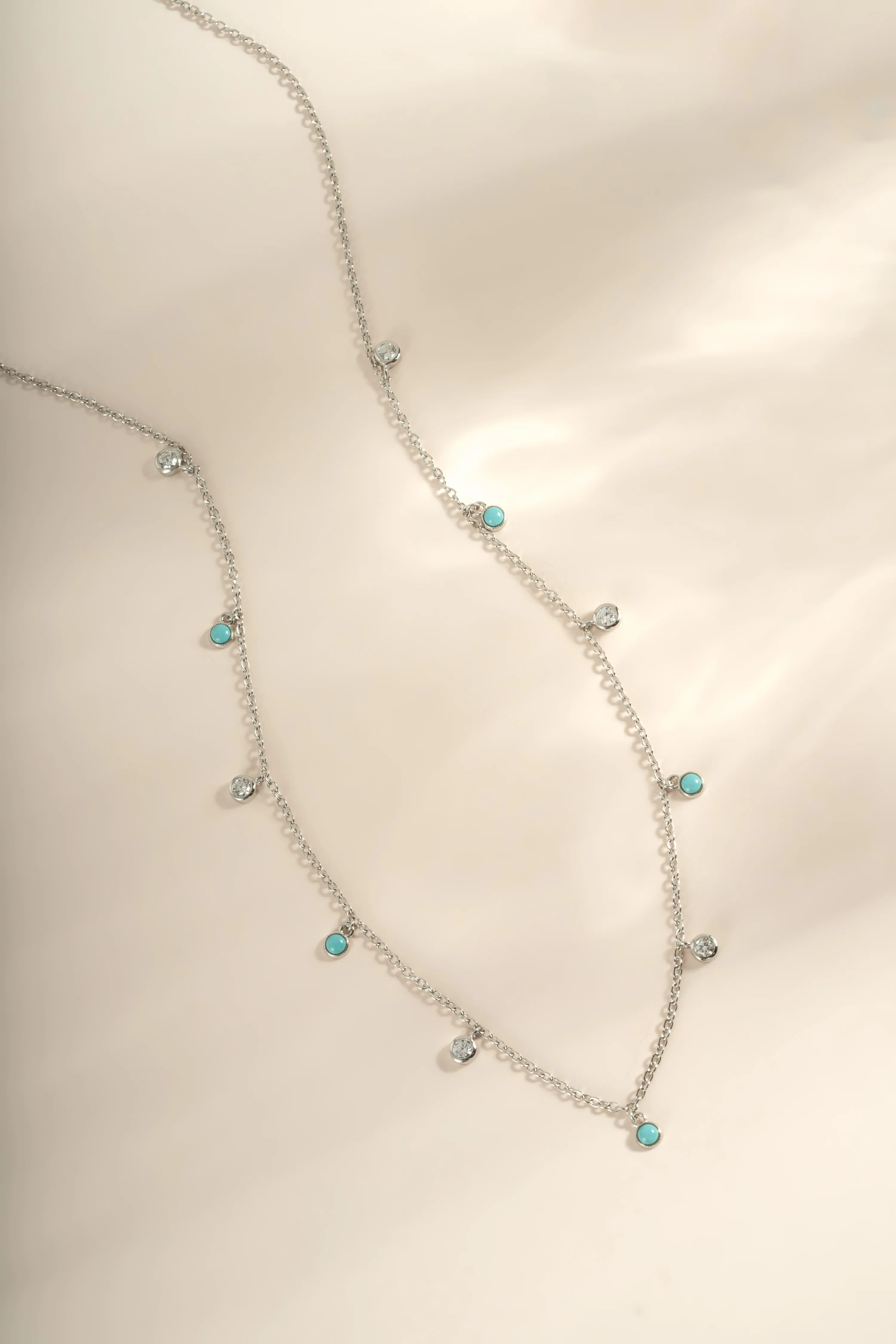 Turquoise & CZ Dangling Charm Necklace - Image 3