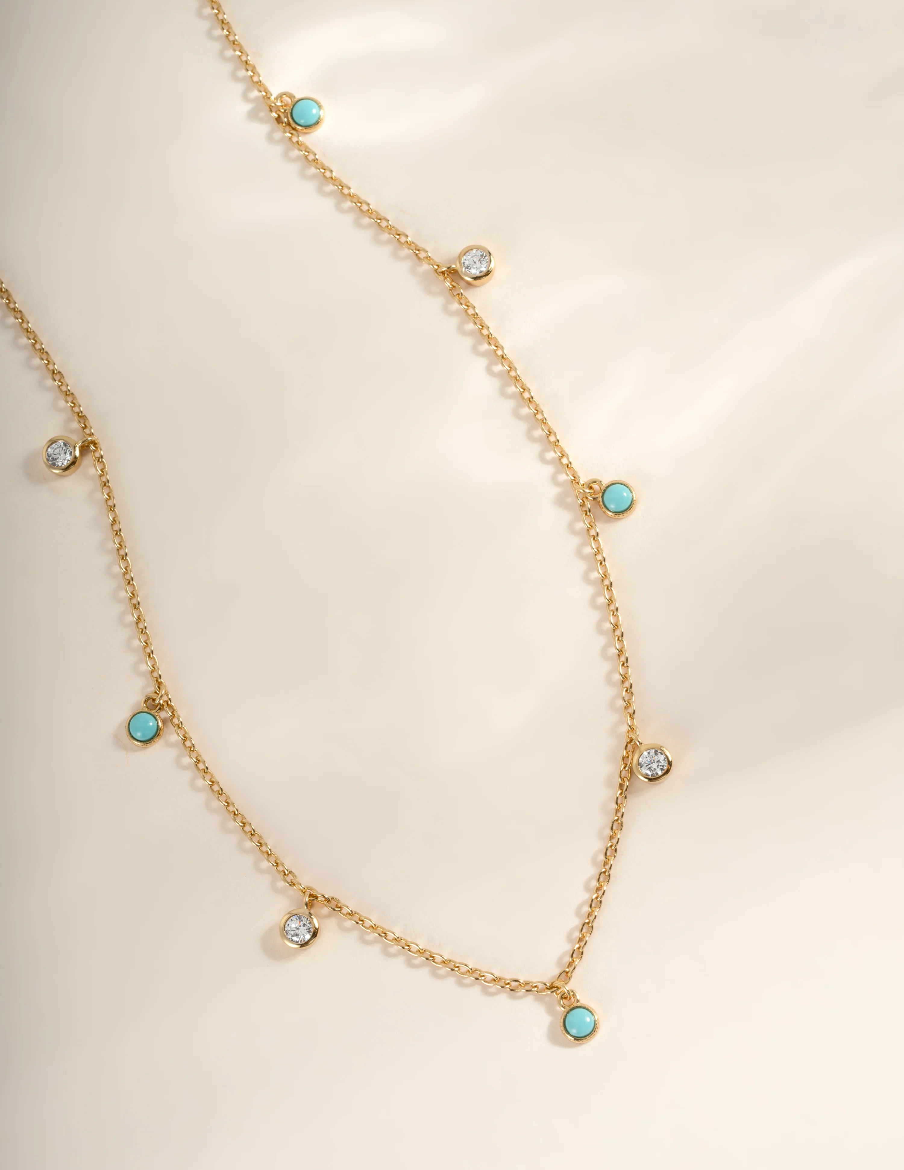 Turquoise & CZ Dangling Charm Necklace - Image 5