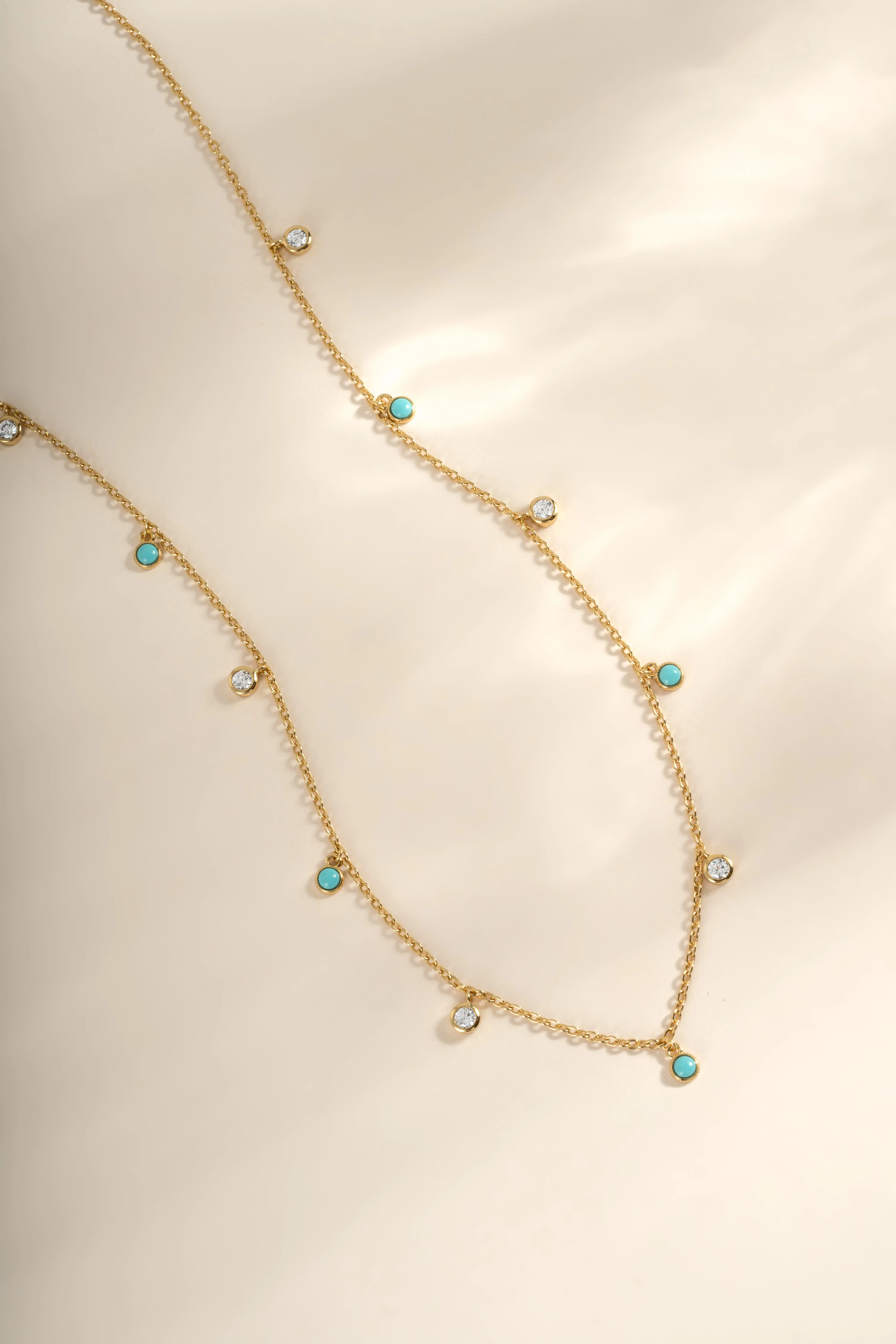Turquoise & CZ Dangling Charm Necklace - Image 6