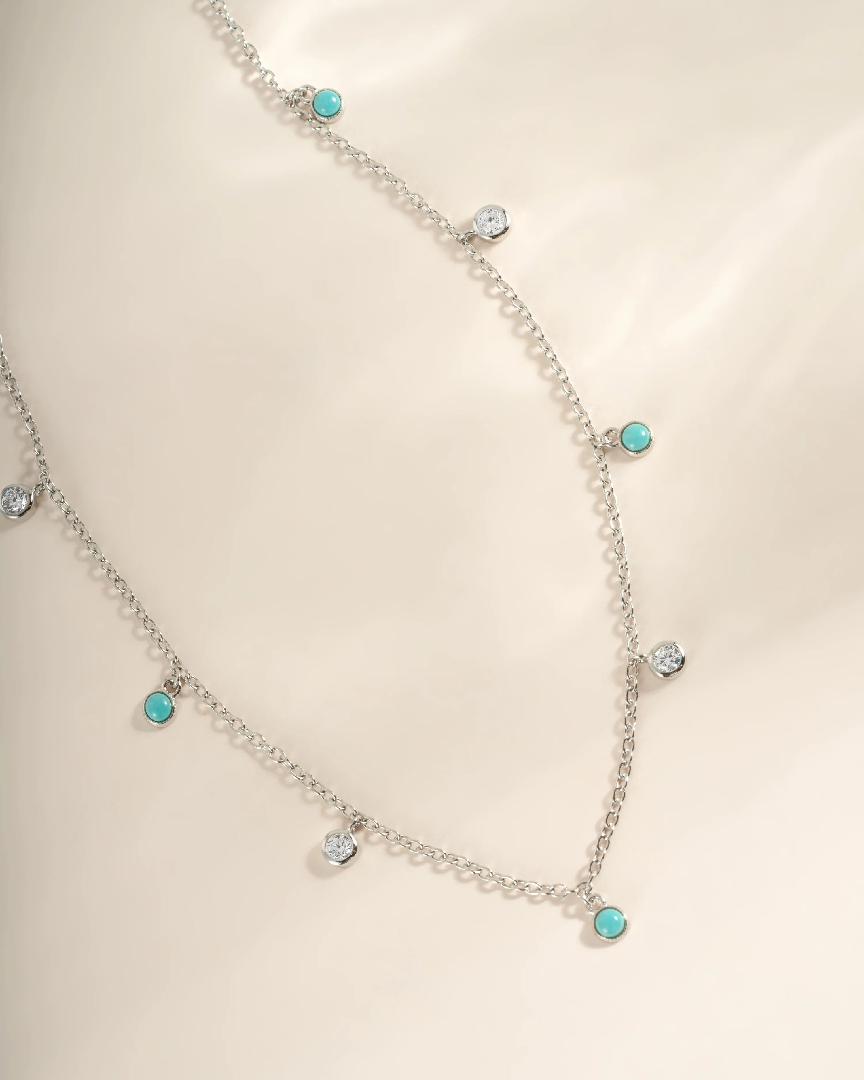 Turquoise & CZ Dangling Charm Necklace - Image 7