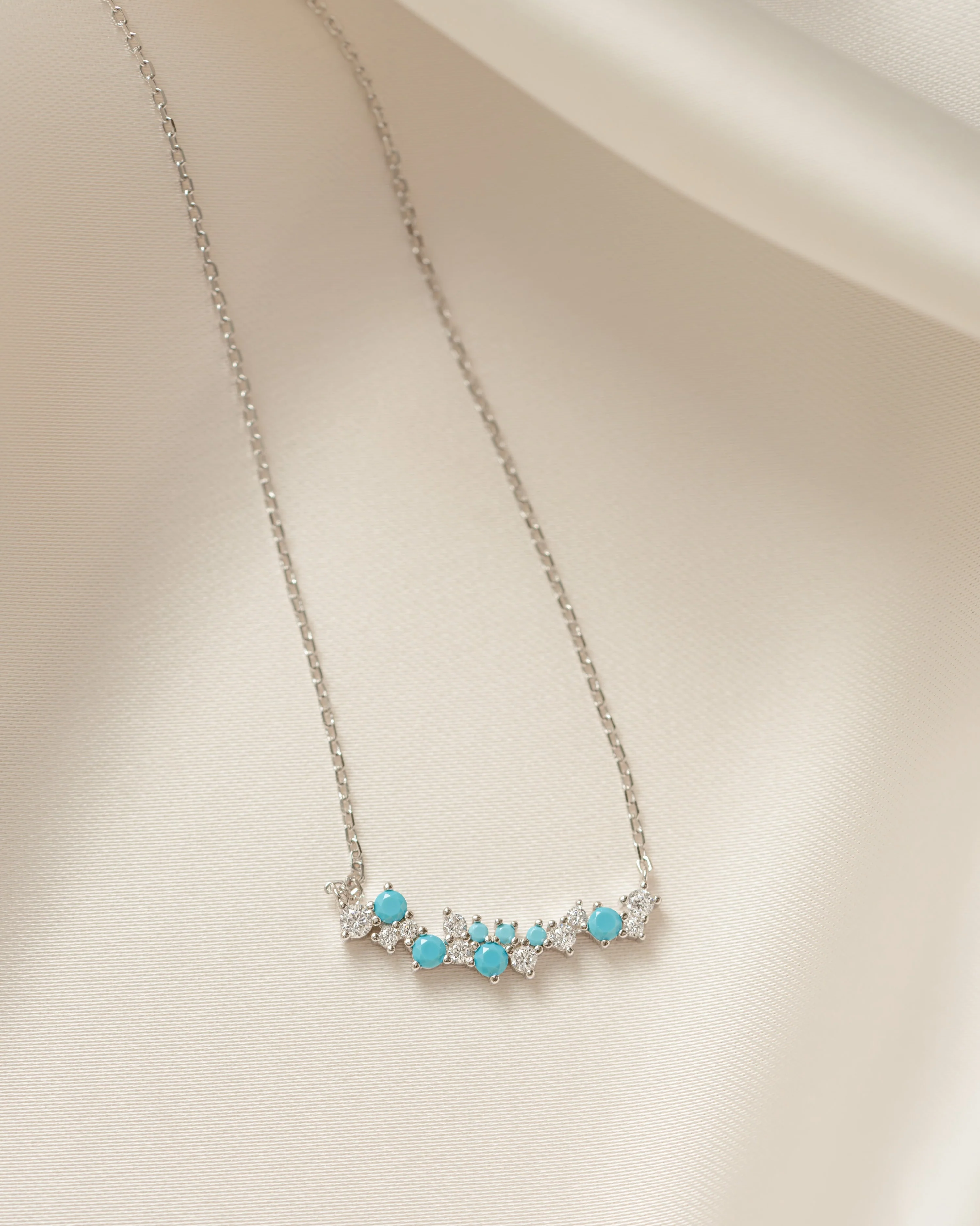 Turquoise & Diamond Cluster Necklace - Image 10