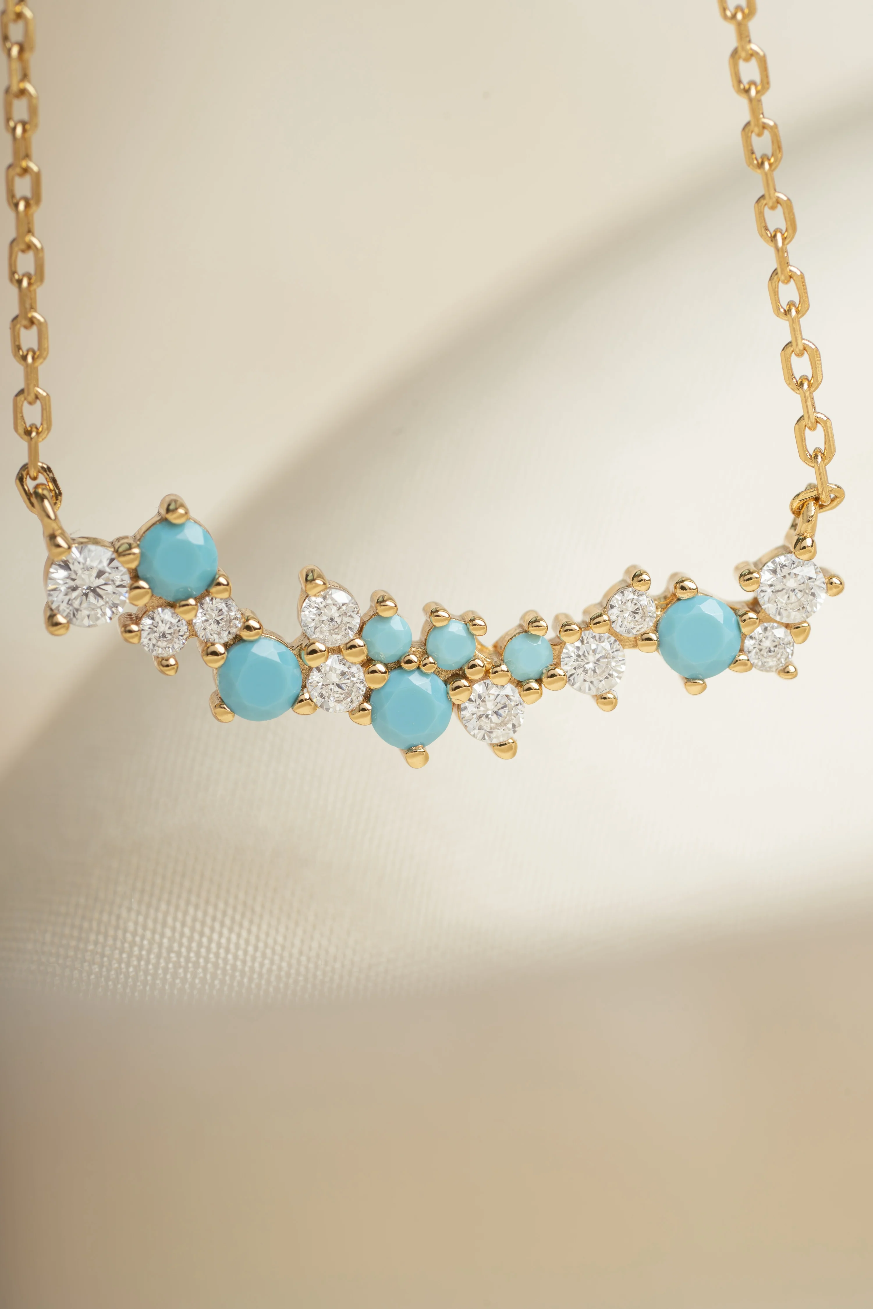Turquoise & Diamond Cluster Necklace - Image 11