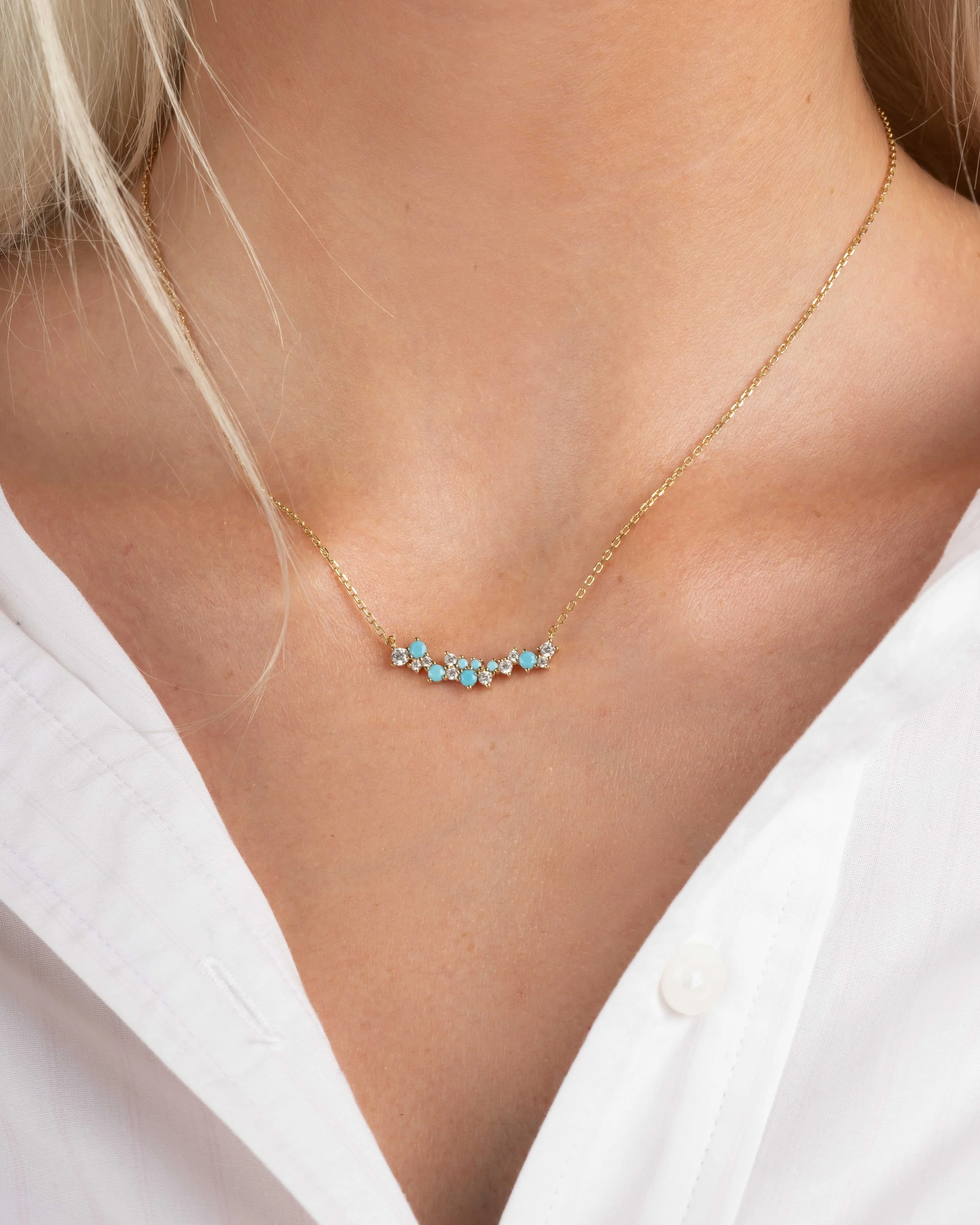Turquoise & Diamond Cluster Necklace - Image 2
