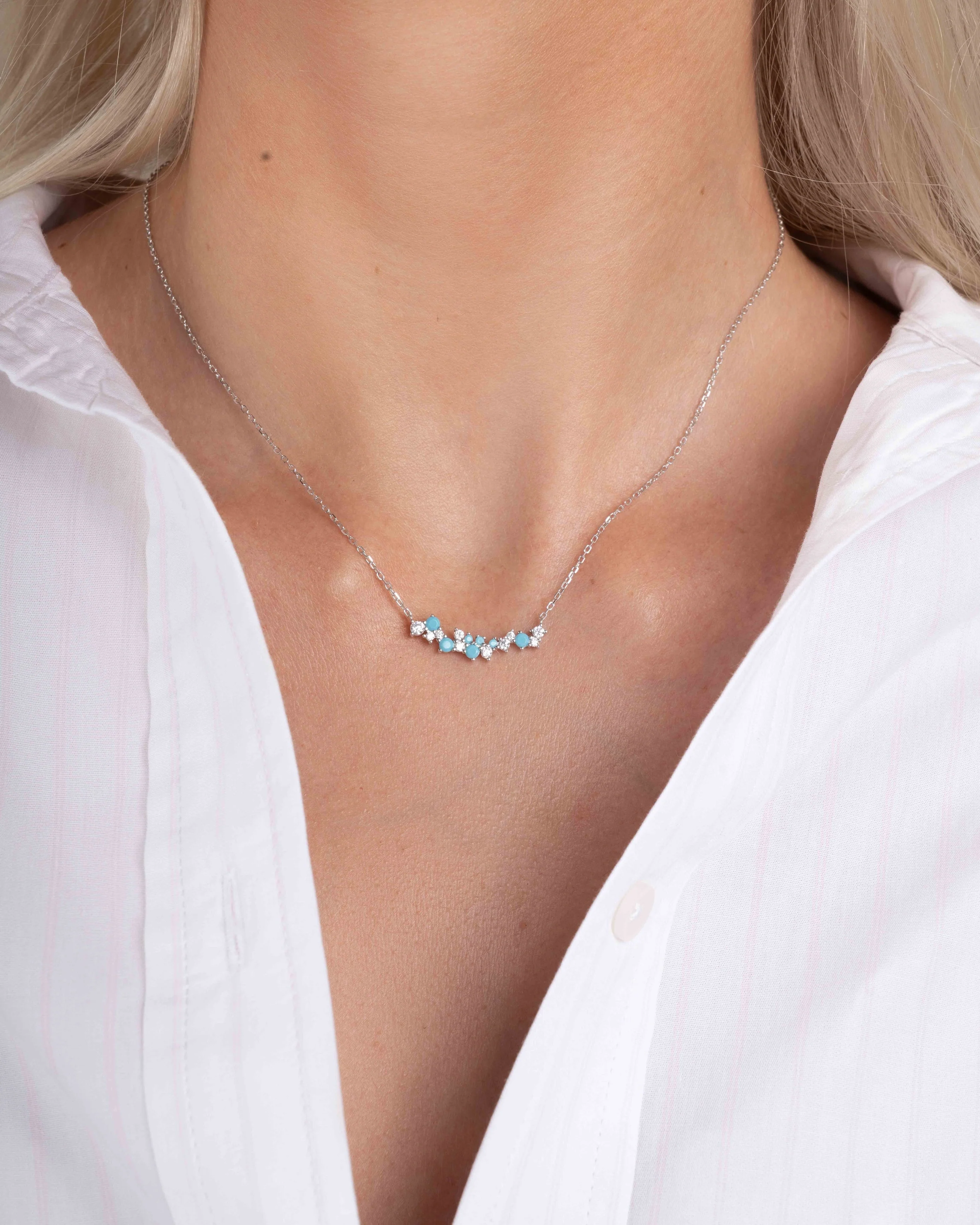 Turquoise & Diamond Cluster Necklace - Image 4