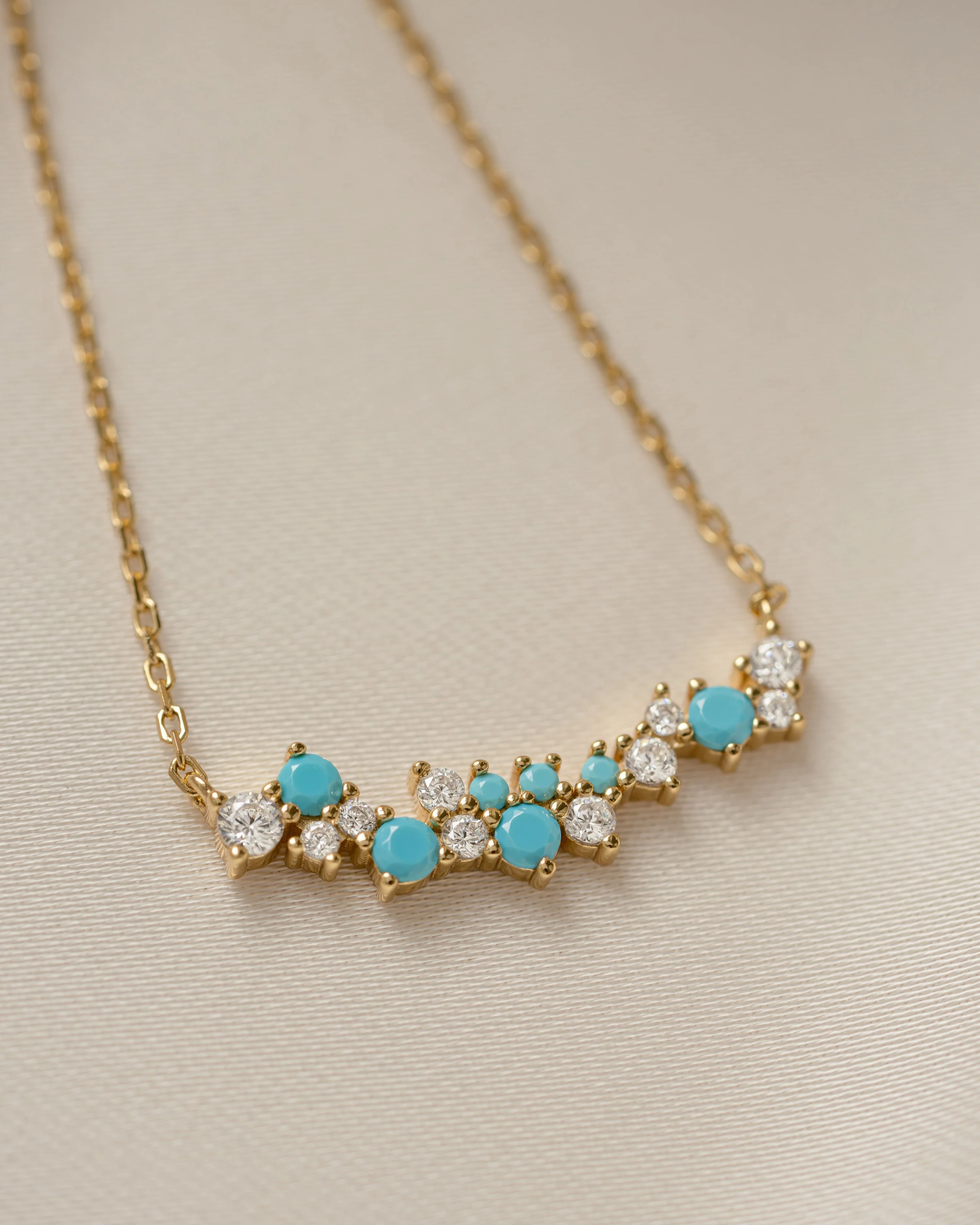 Turquoise & Diamond Cluster Necklace - Image 5