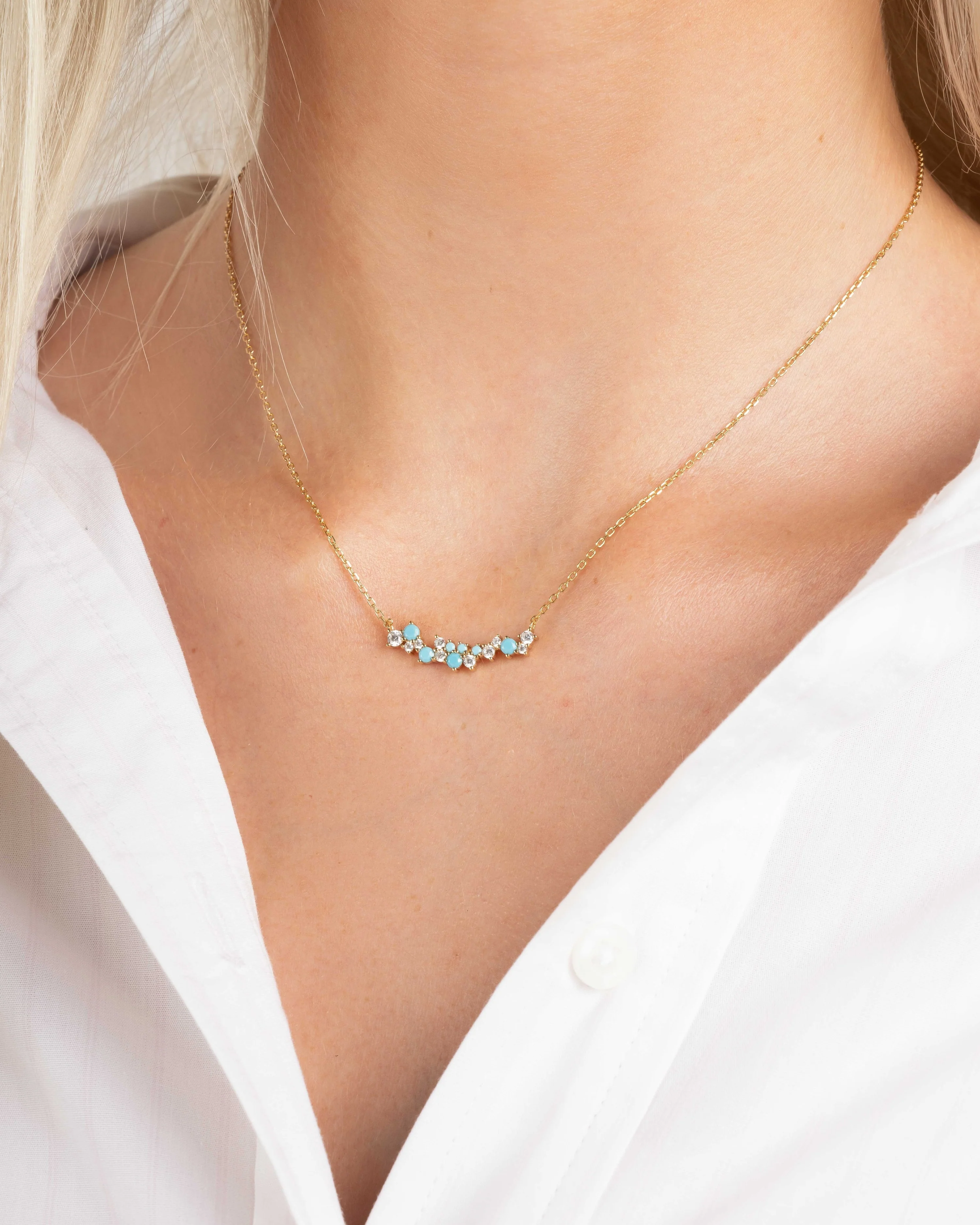 Turquoise & Diamond Cluster Necklace - Image 6