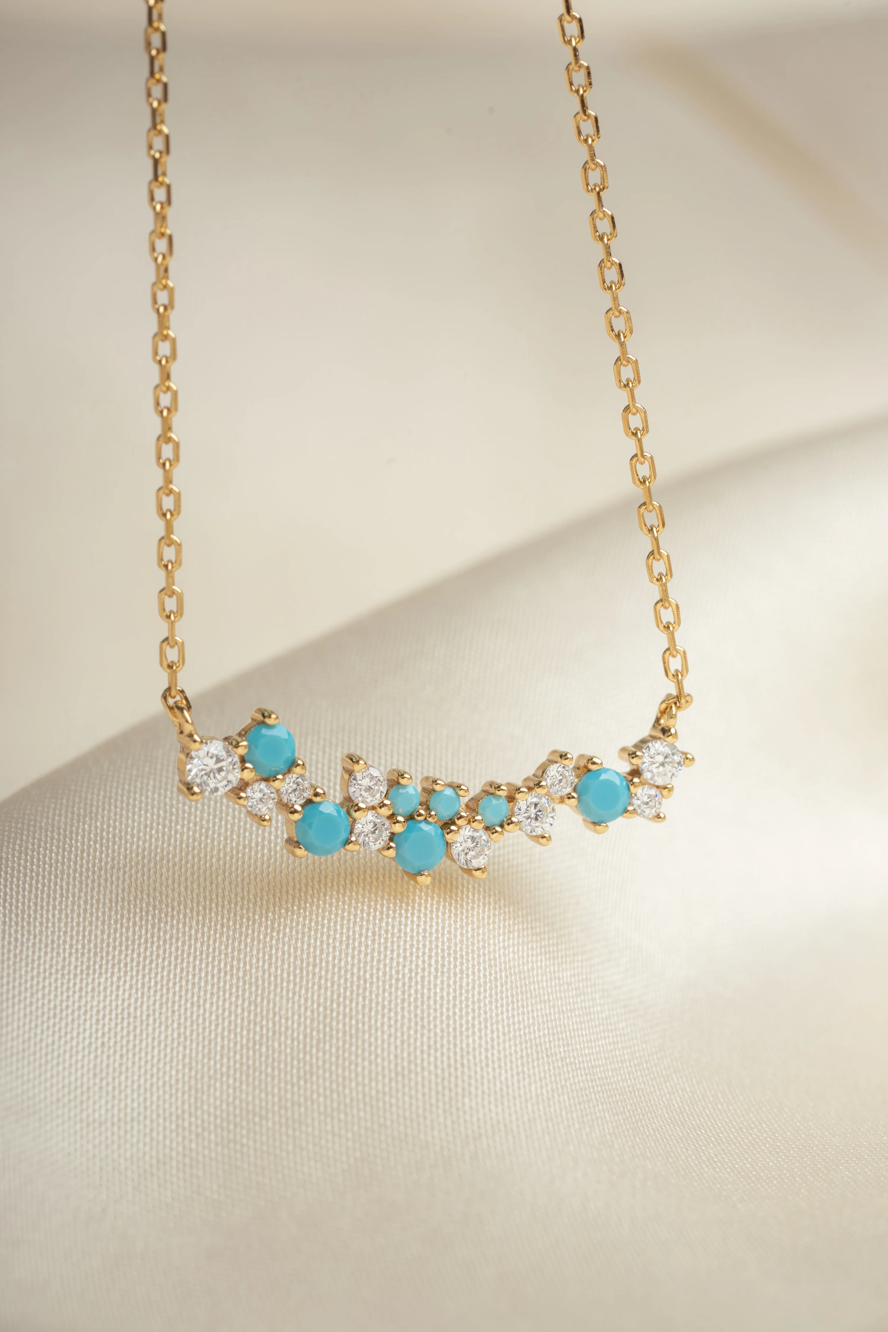 Turquoise & Diamond Cluster Necklace - Image 7