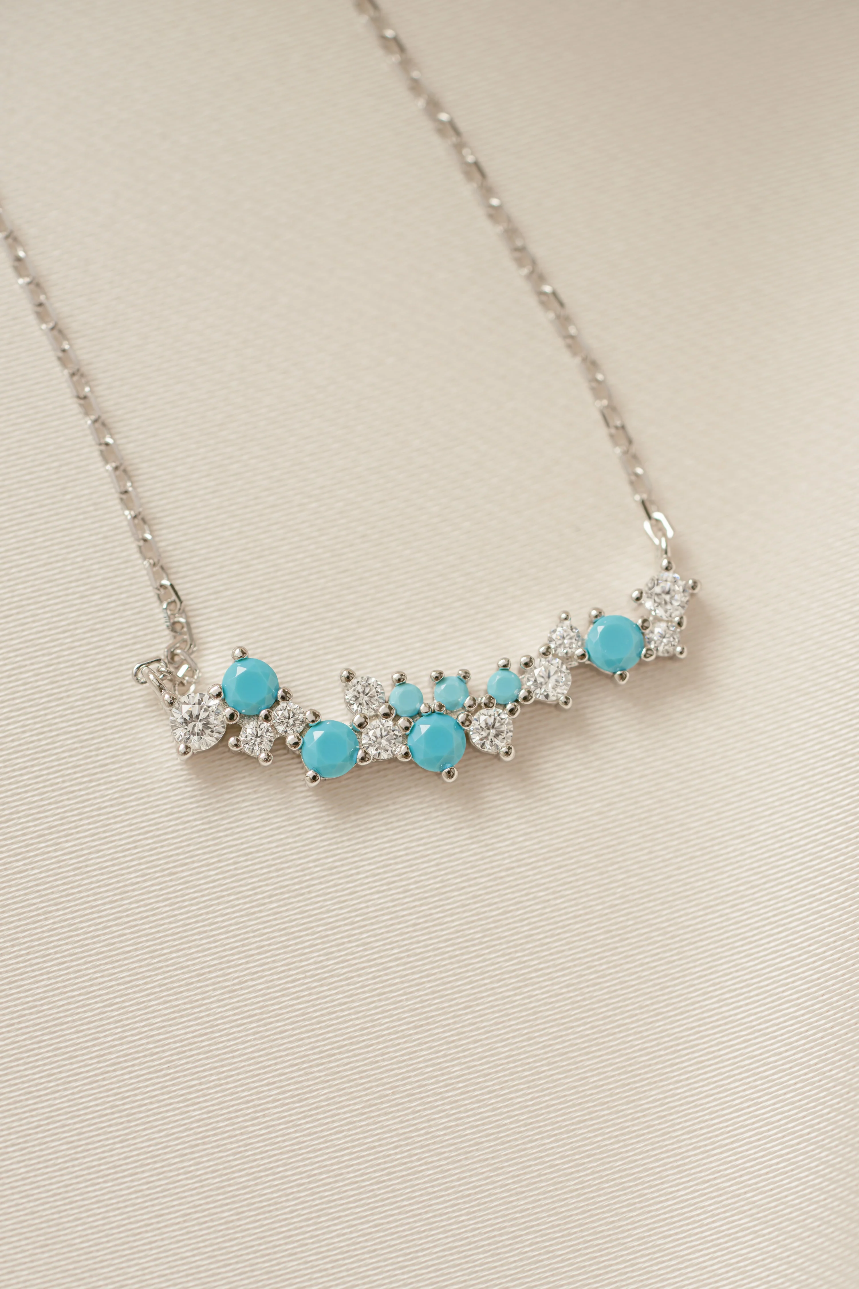 Turquoise & Diamond Cluster Necklace - Image 8