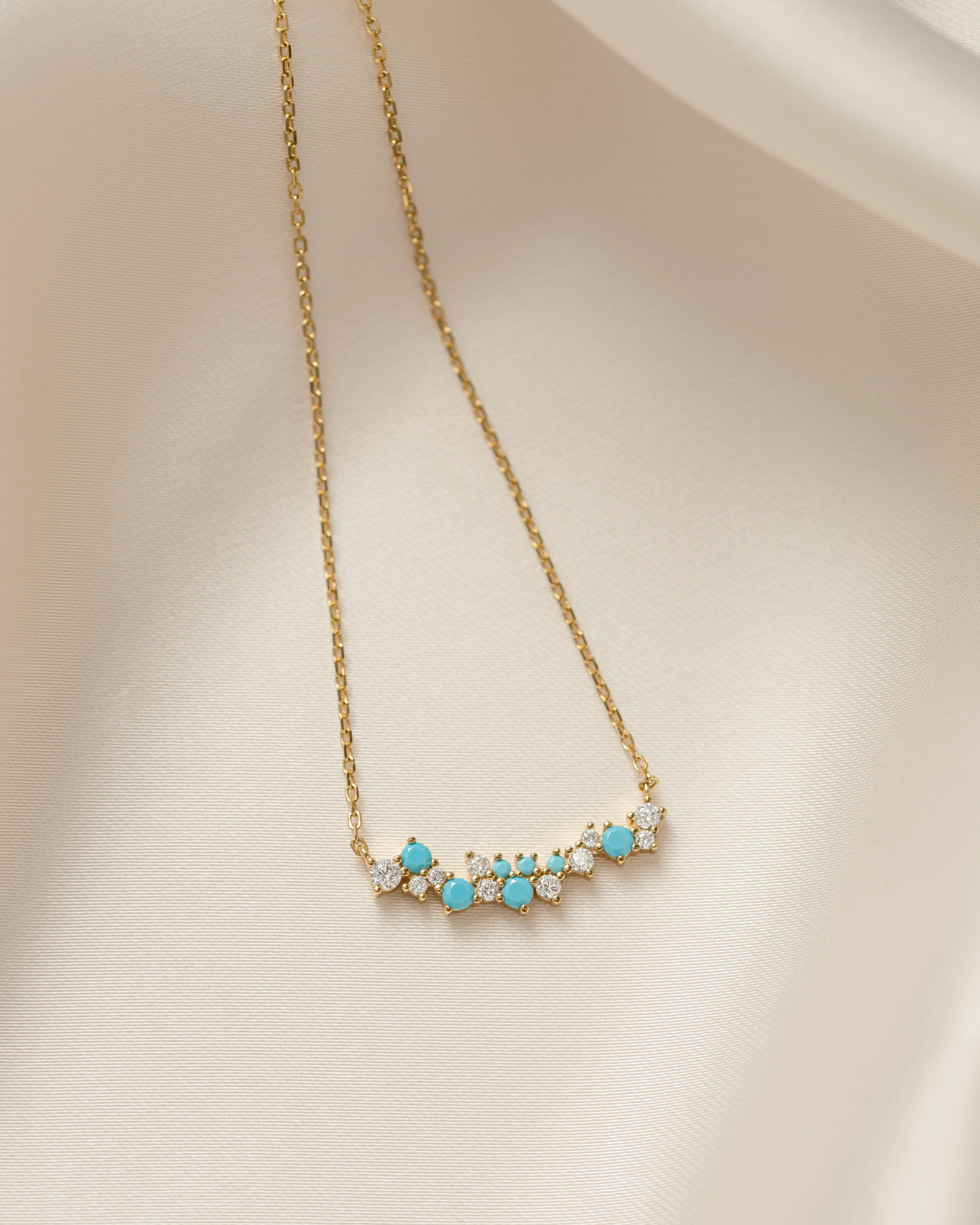 Turquoise & Diamond Cluster Necklace - Image 9