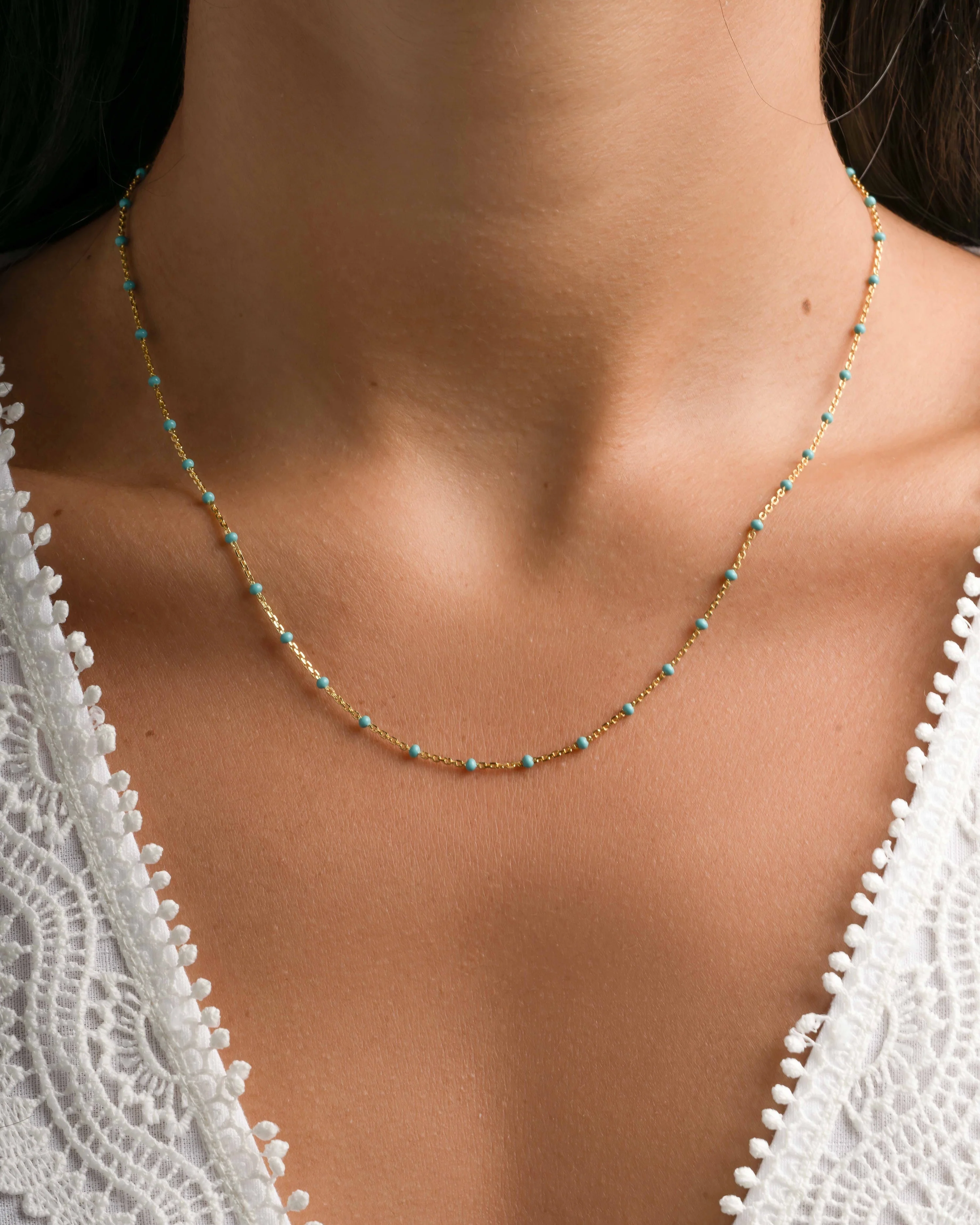 Turquoise Enamel Beaded Necklace - Image 2