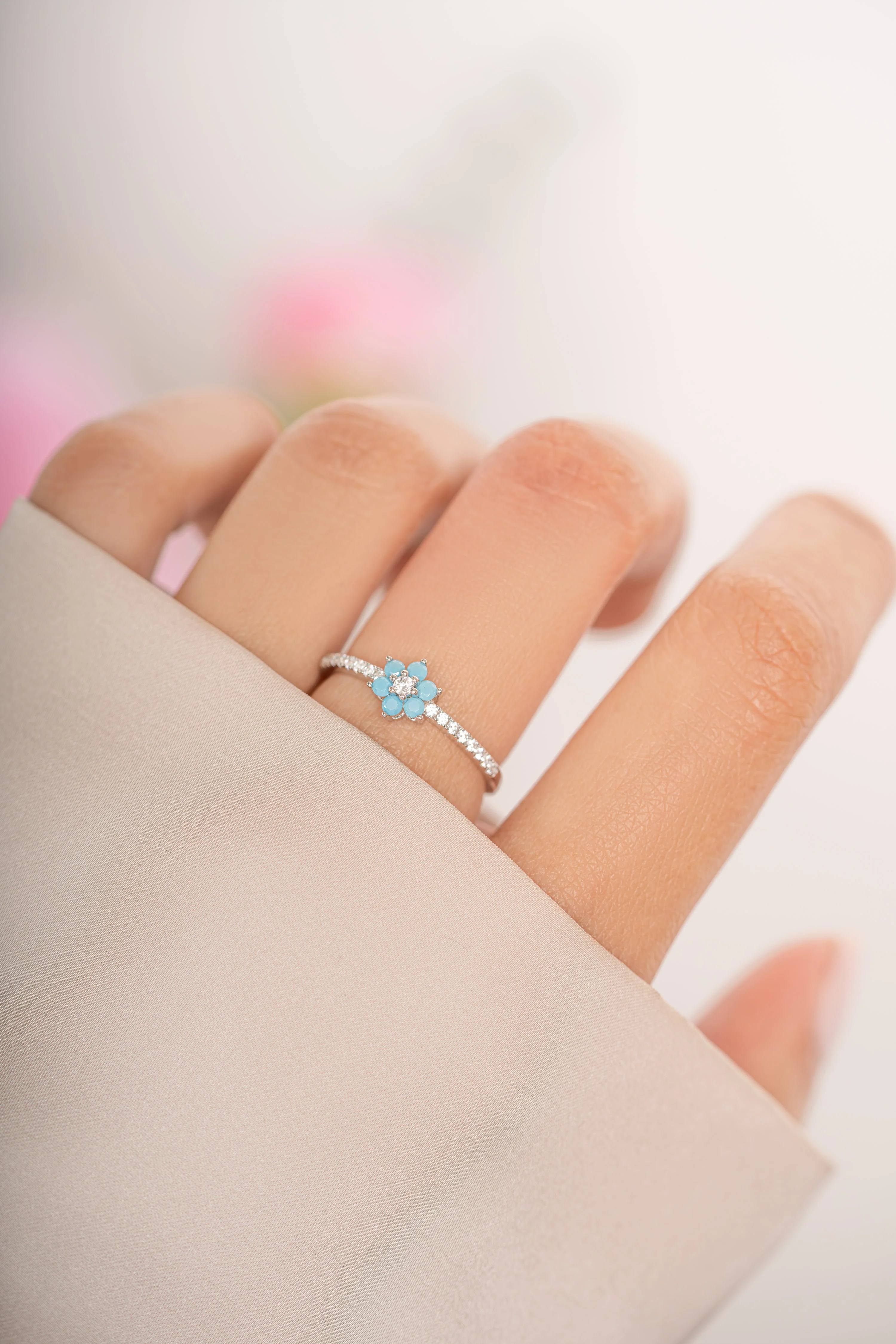Turquoise Flower Ring - Image 4