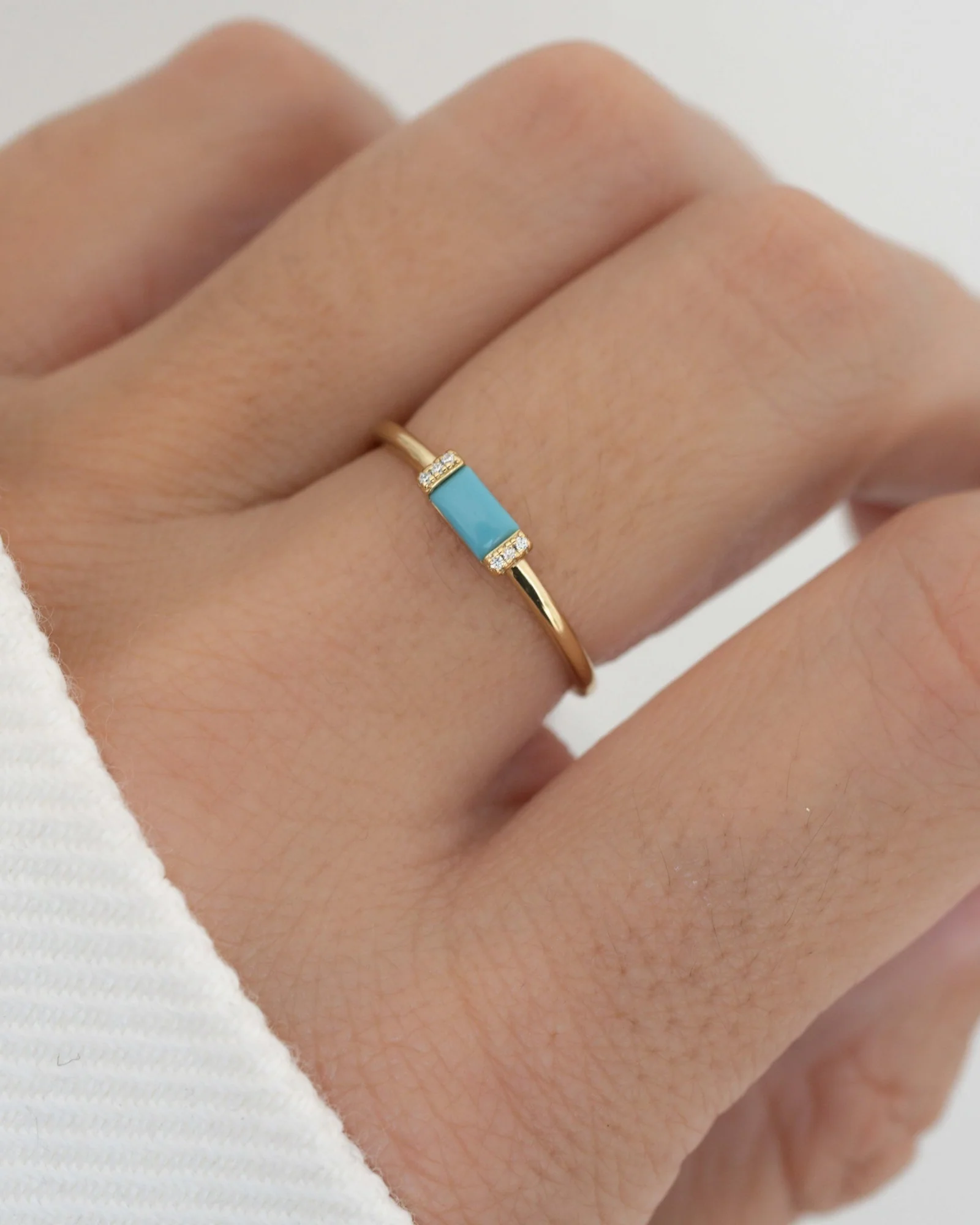 Turquoise Simple Baguette Ring - Image 2
