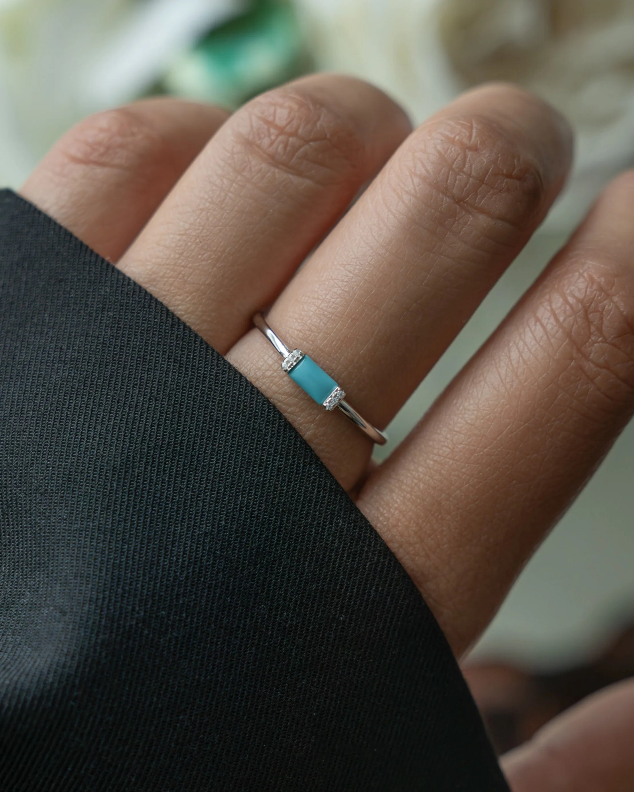 Turquoise Simple Baguette Ring - Image 4