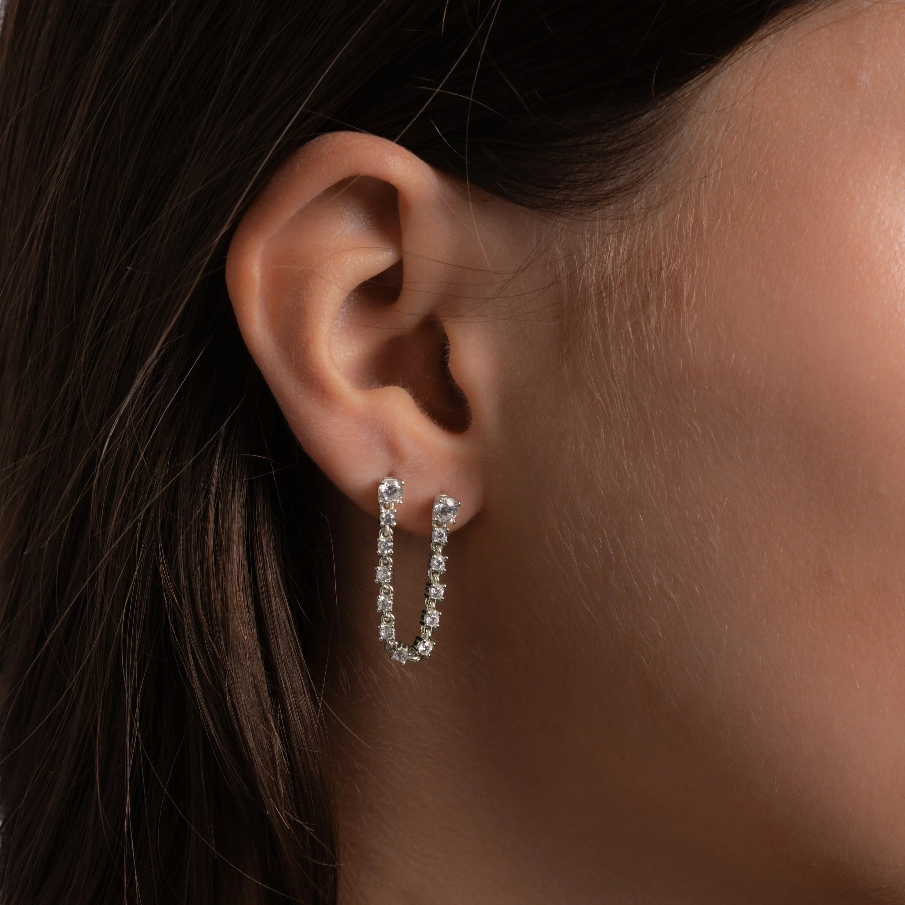 Two-Piercing Tennis Chain Link Studs - Image 4