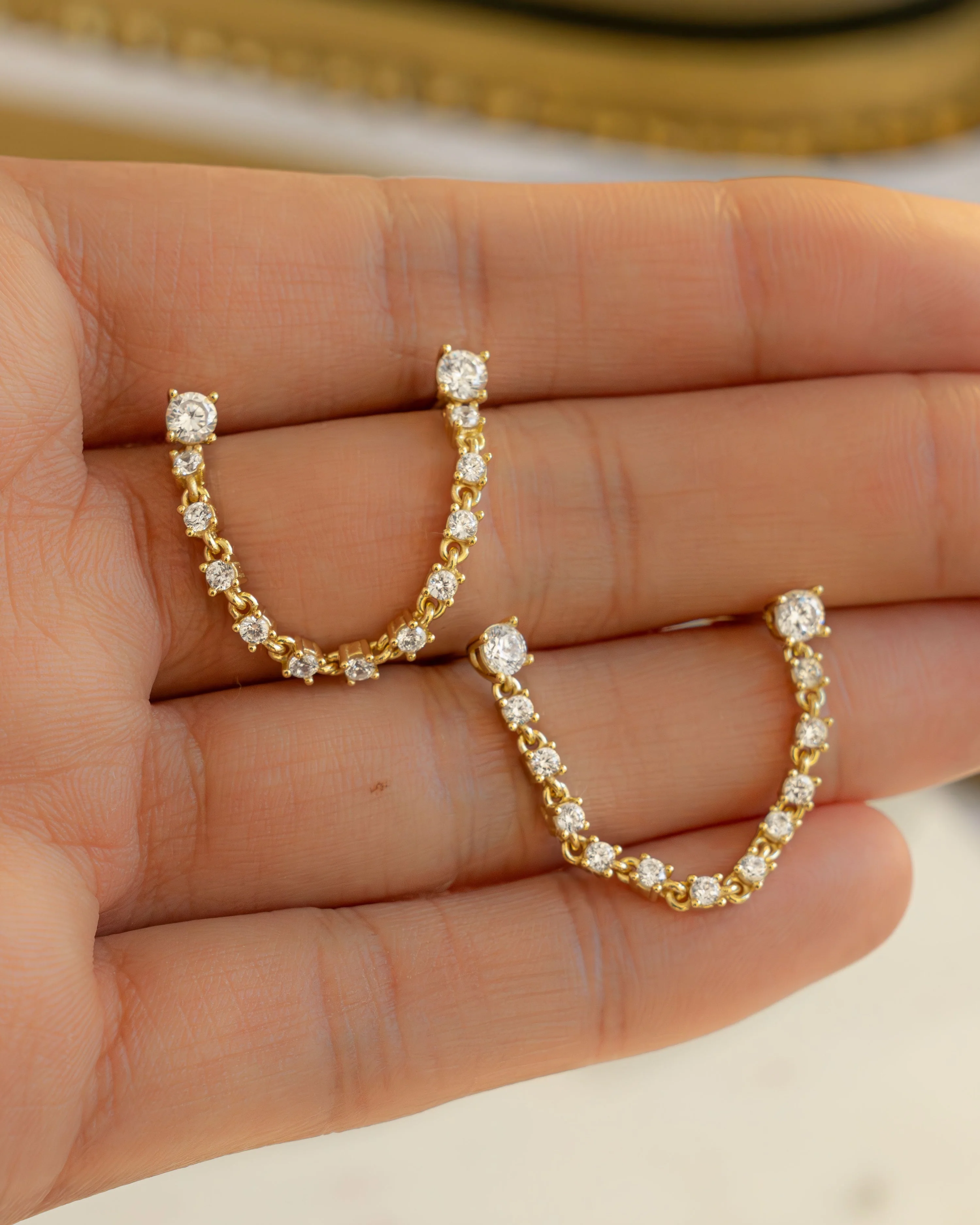 Two-Piercing Tennis Chain Link Studs - Image 5