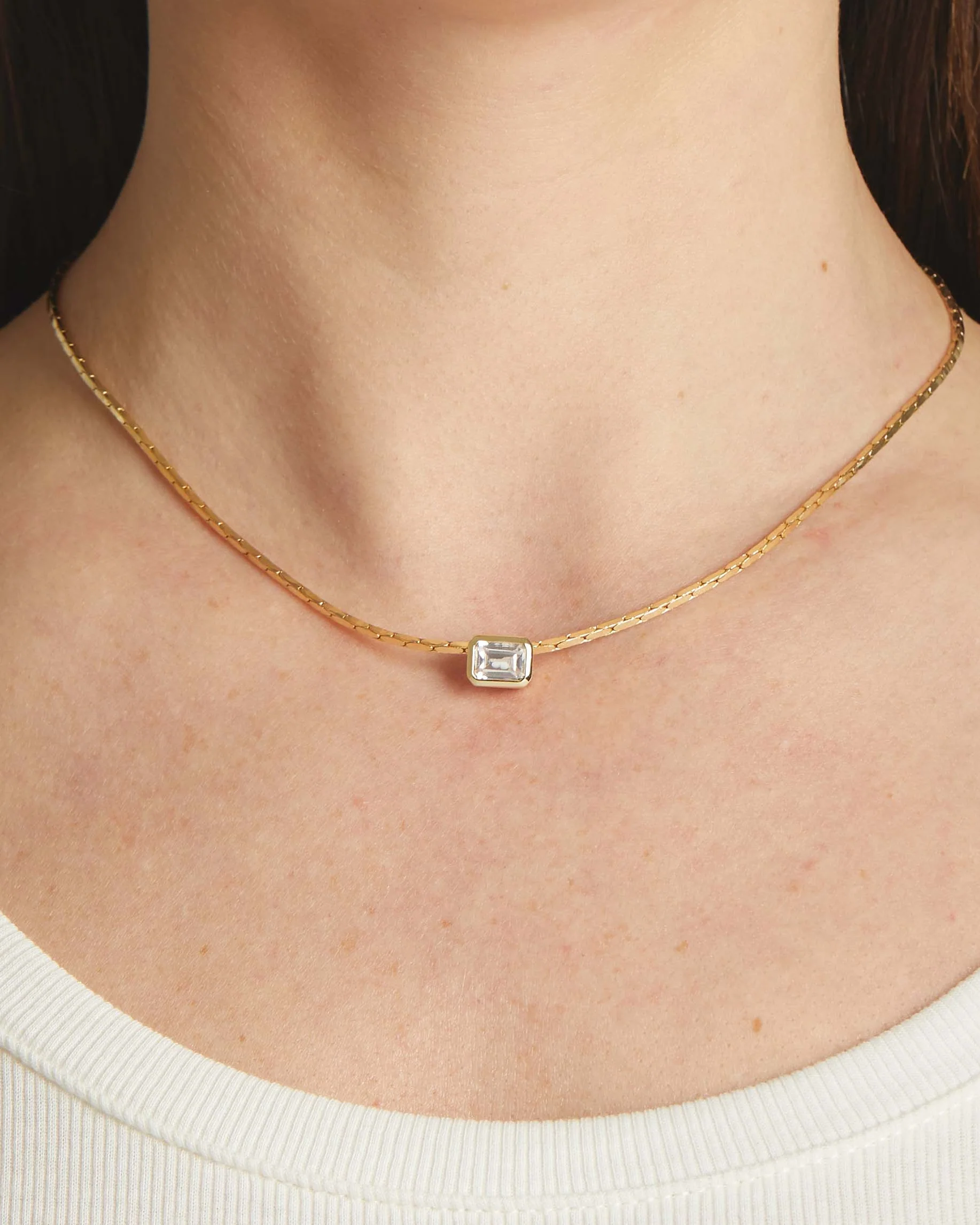 White CZ Baguette Bezel Statement Necklace - Image 2