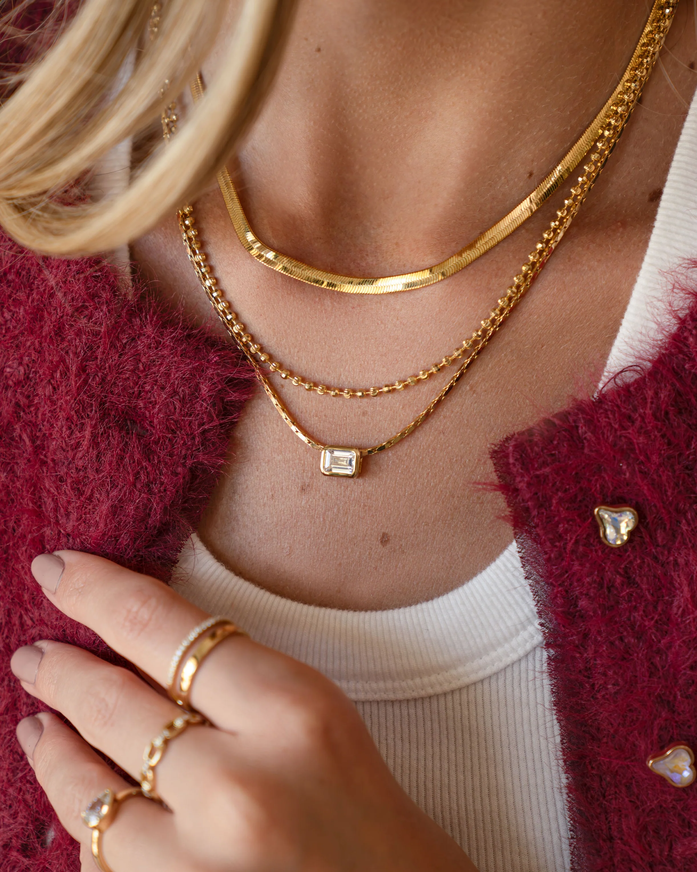 White CZ Baguette Bezel Statement Necklace - Image 7