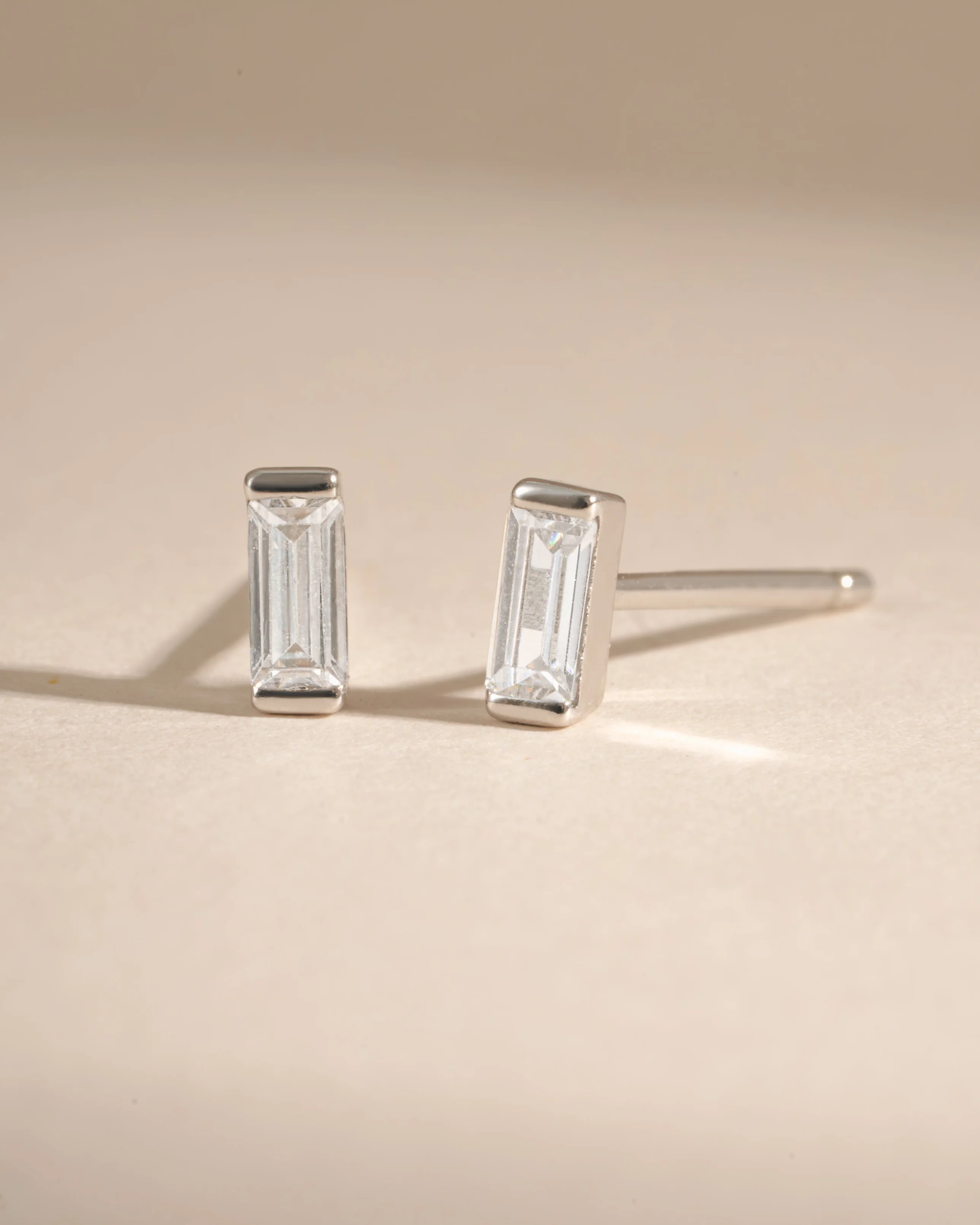 White CZ Baguette Stud Earrings - Image 6