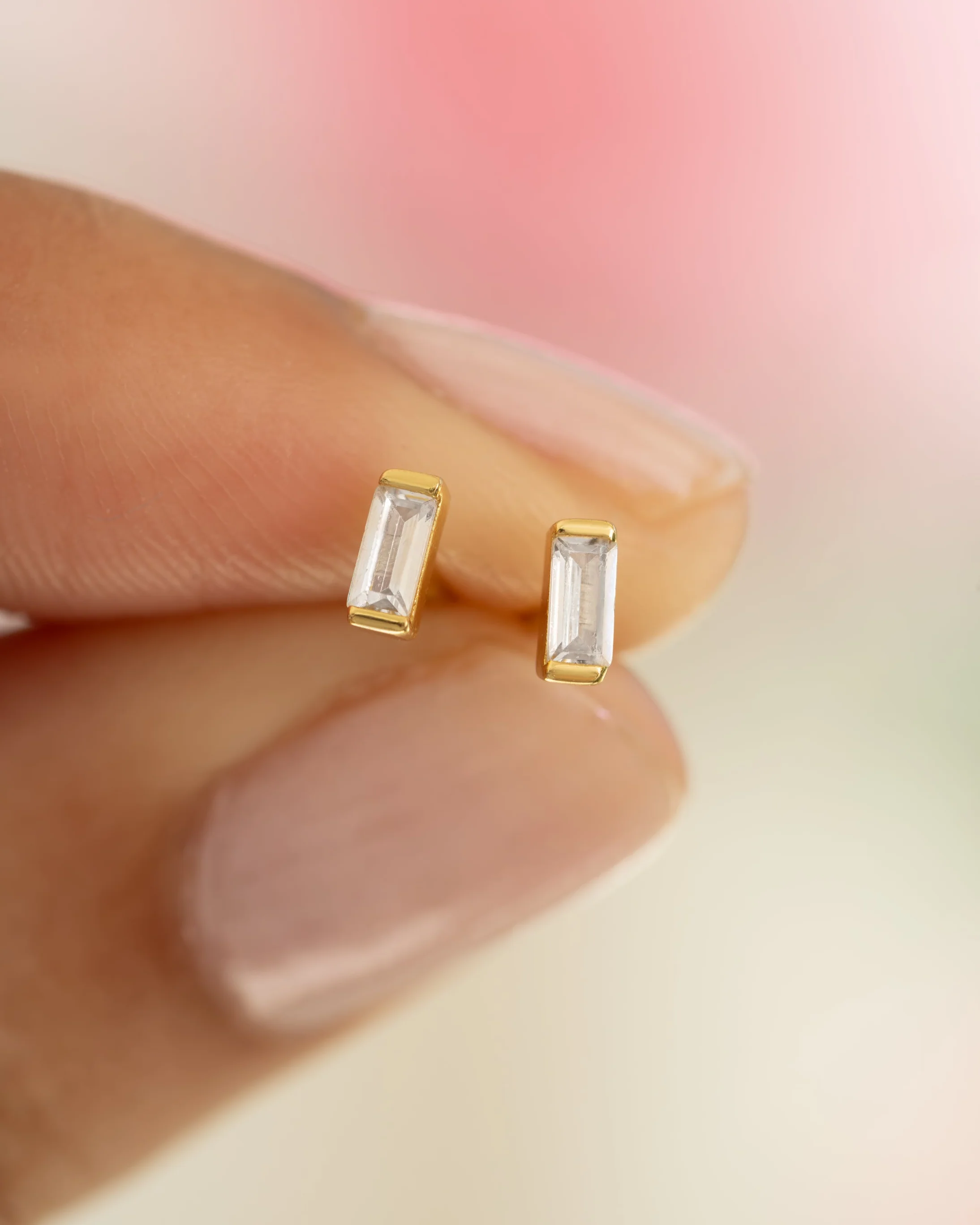 White CZ Baguette Stud Earrings - Image 8