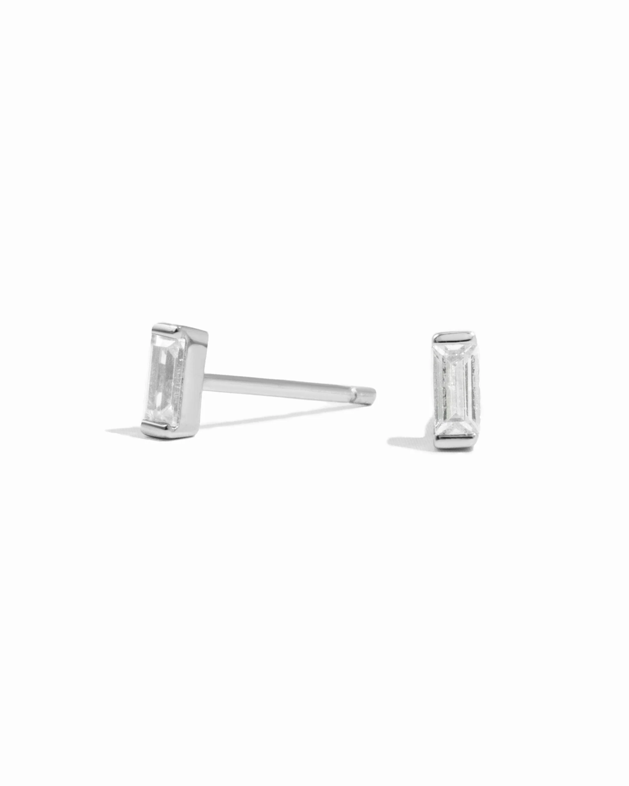 White CZ Baguette Stud Earrings - Image 9