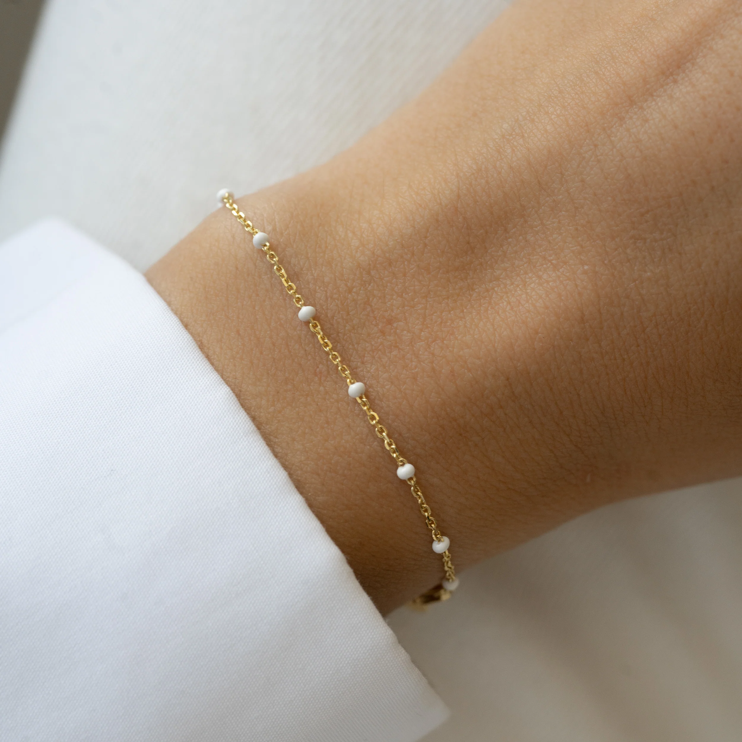 White Enamel Beaded Bracelet - Image 2