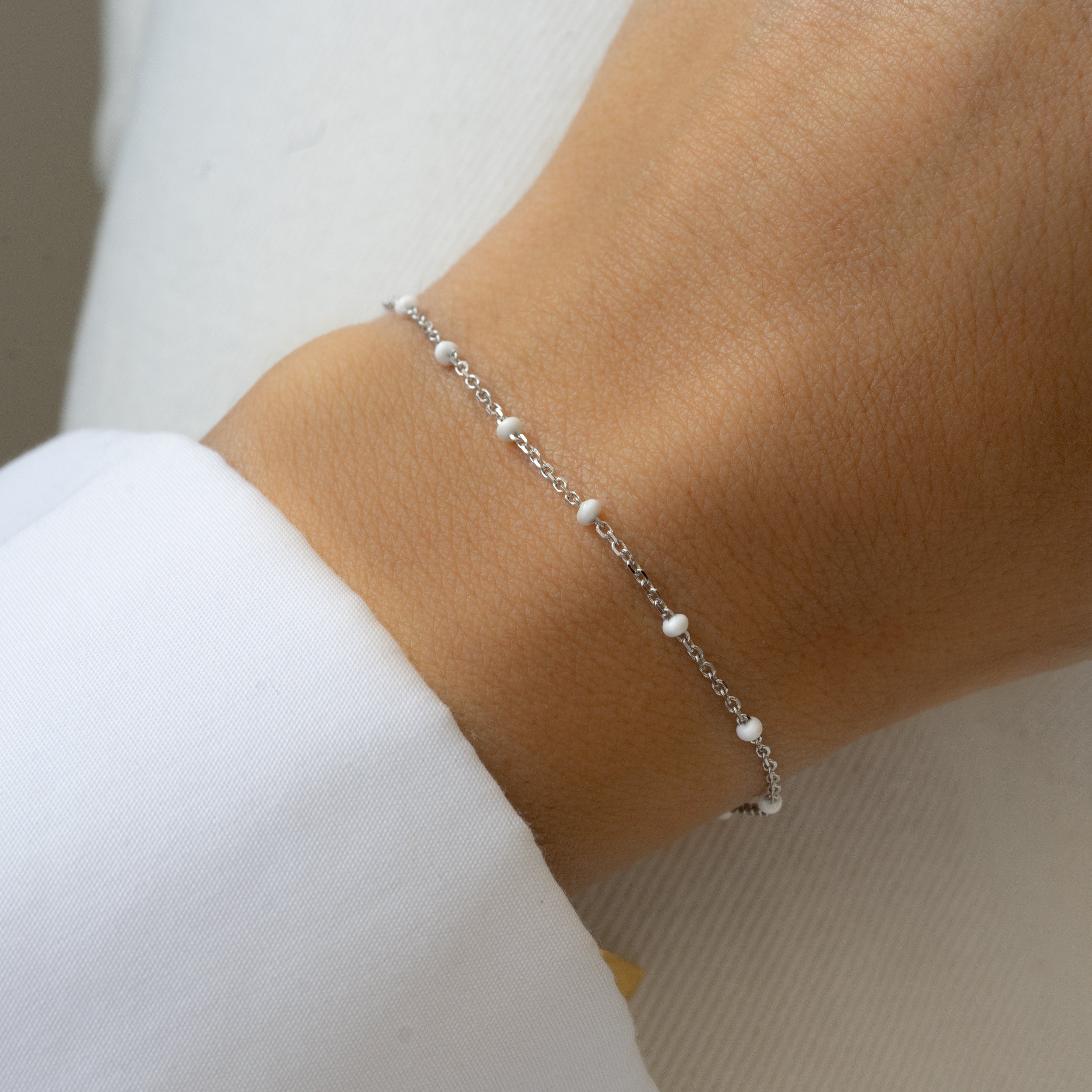 White Enamel Beaded Bracelet - Image 4