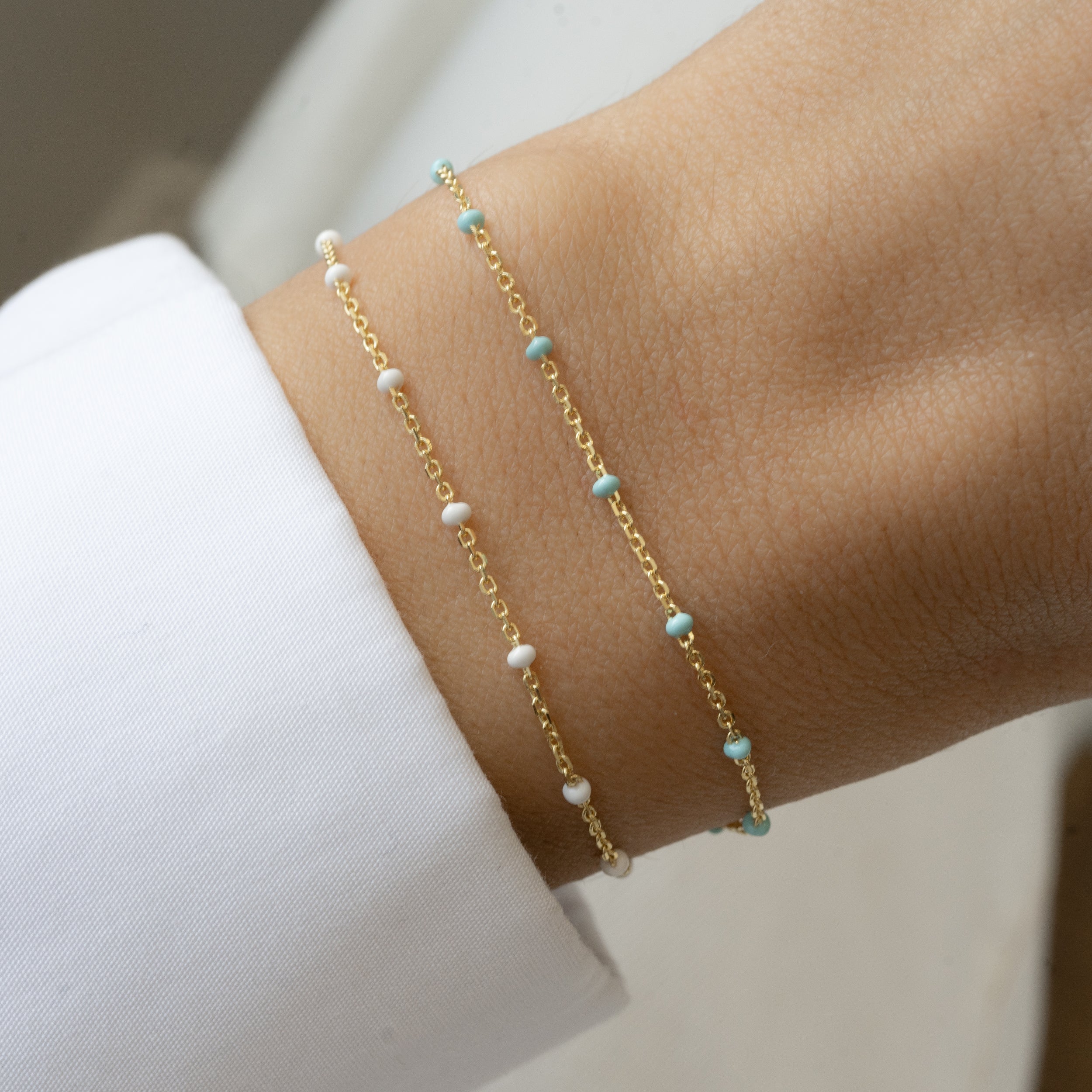 White Enamel Beaded Bracelet - Image 5